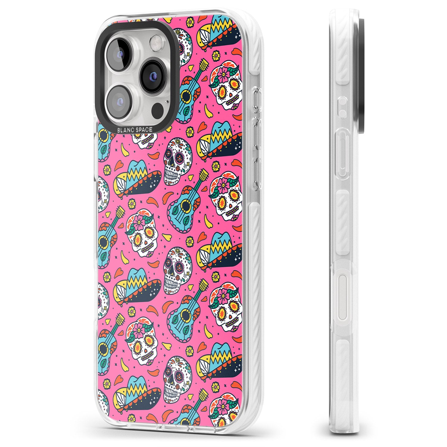 iPhone 16 Pro Max Pink Day of The Dead Pattern Black Impact Phone Case