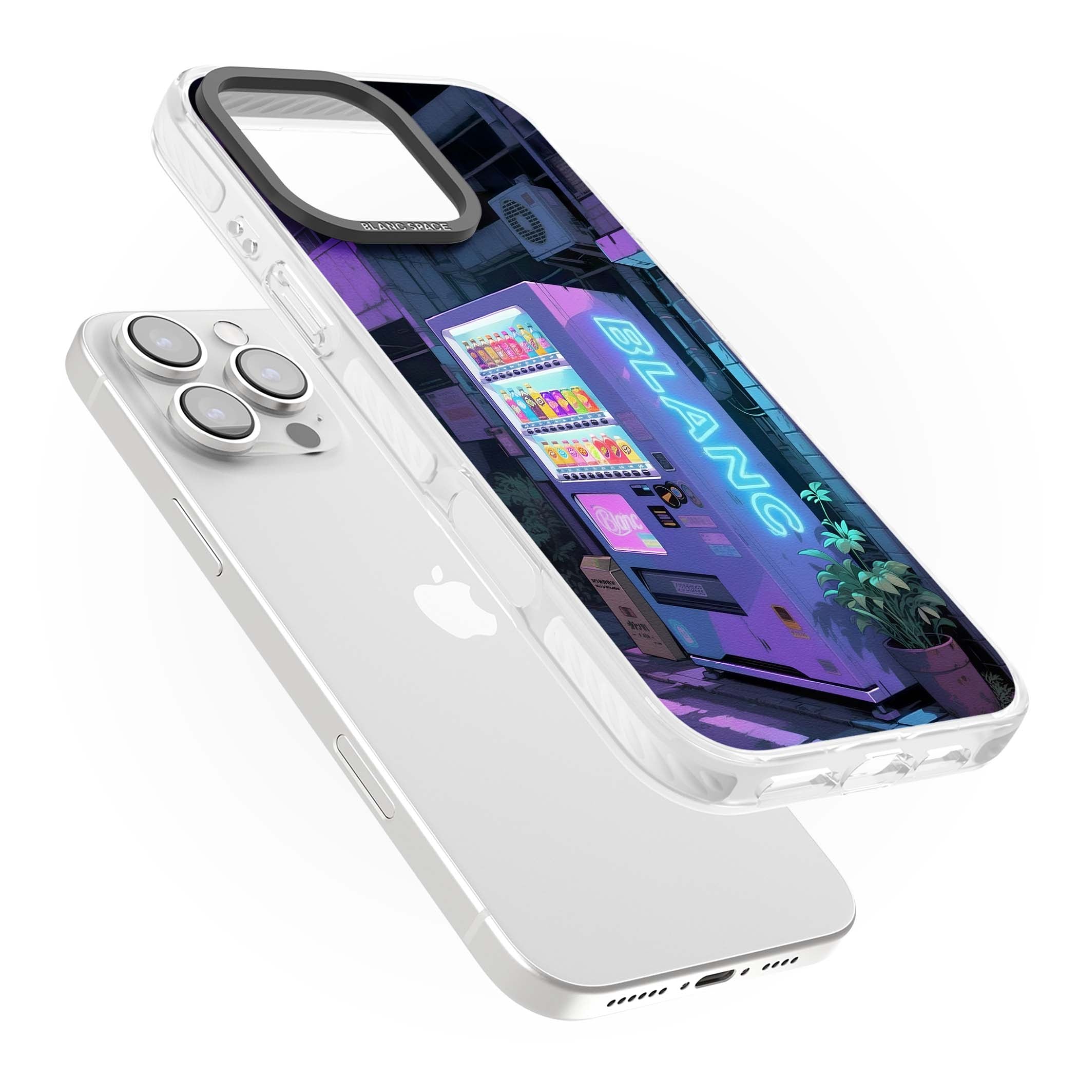 Shibuya Glow Japanese iPhone case featuring a glowing Tokyo vending machine, neon signage, and moody purple alleyway | Clear Impact case for iPhone 16 Pro, iPhone 16 Pro Max