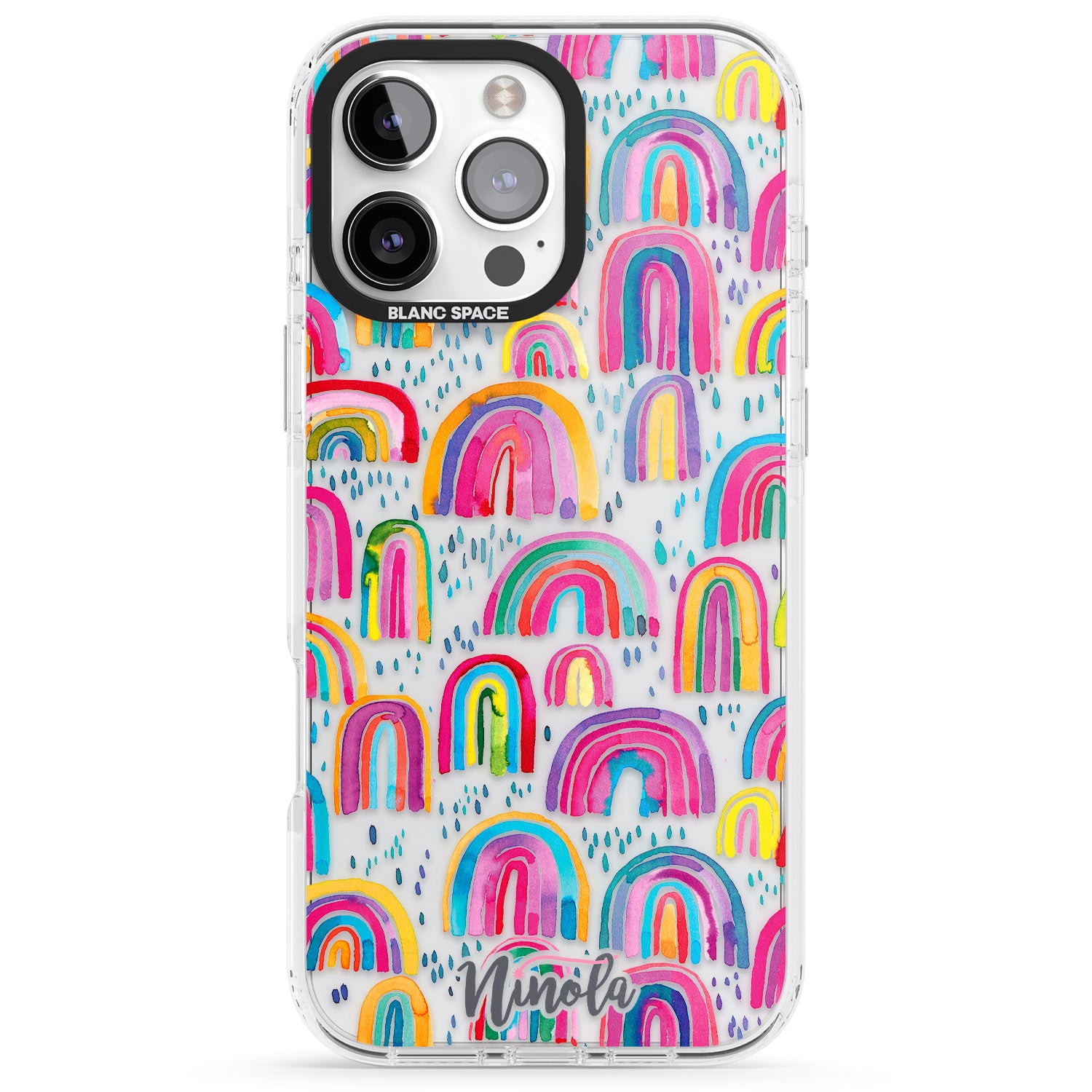 iPhone 16 Pro Max Cute Watercolor Rainbows Black Impact Phone Case