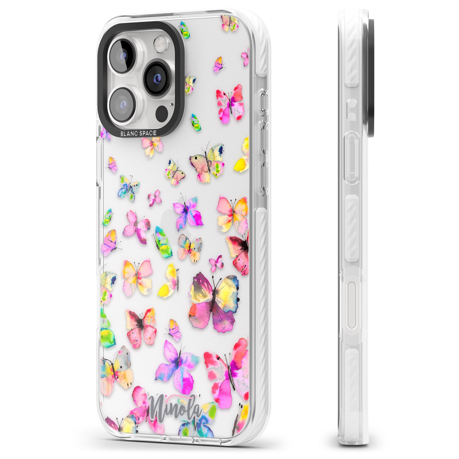 iPhone 16 Pro Max Watercolor Butterflies Black Impact Phone Case