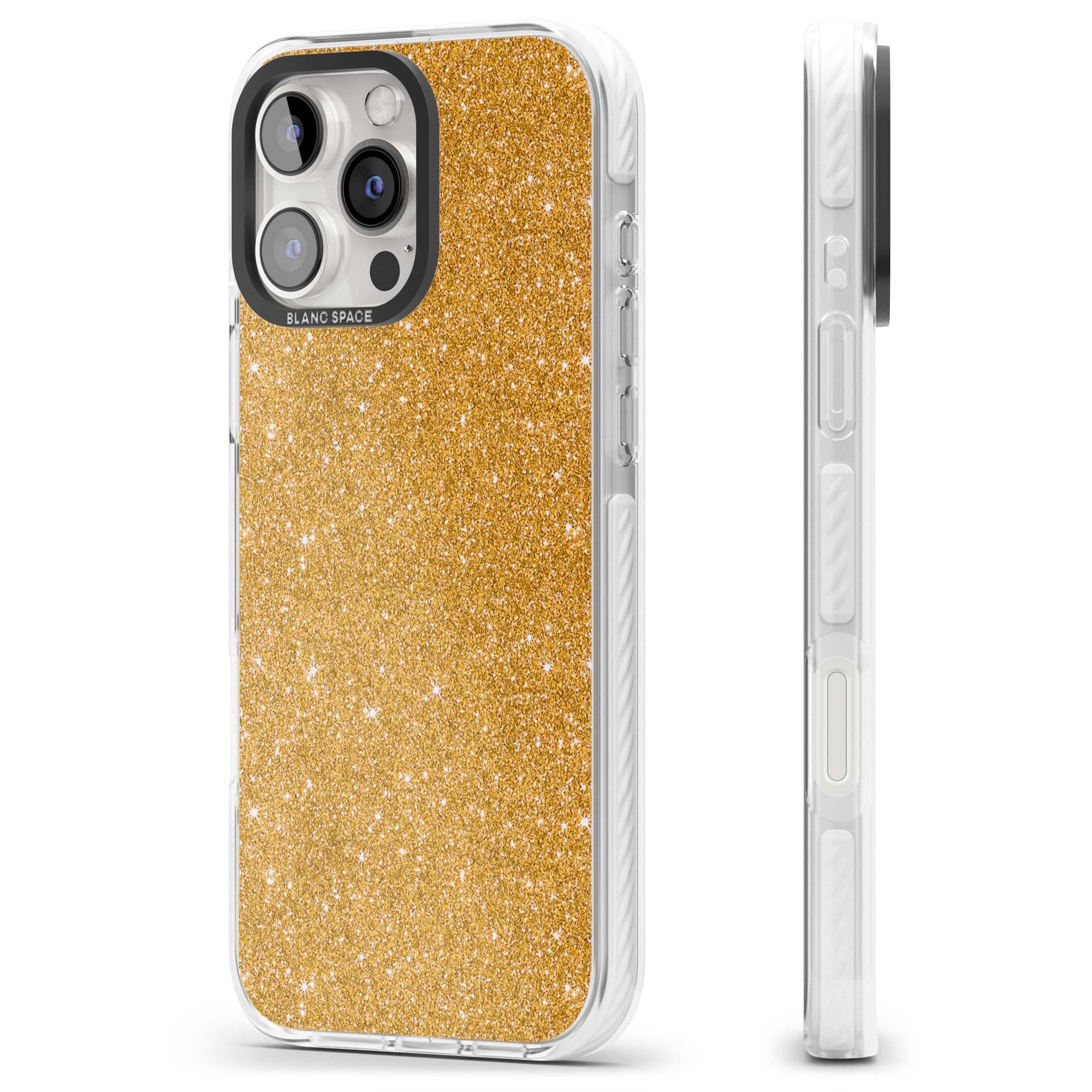 Gold Glitter gold glitter iPhone case featuring a shimmering sparkle wallpaper design in luxury gold | Clear Impact case for iPhone 16 Pro, iPhone 16 Pro Max