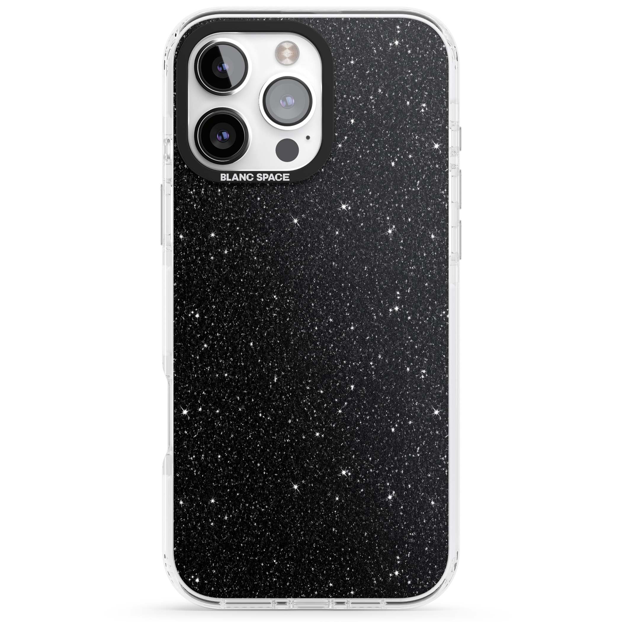 Black Glitter black glitter iPhone case featuring an all-over sparkly shimmer pattern on a jet black base | Clear Impact case for iPhone 16 Pro, iPhone 16 Pro Max