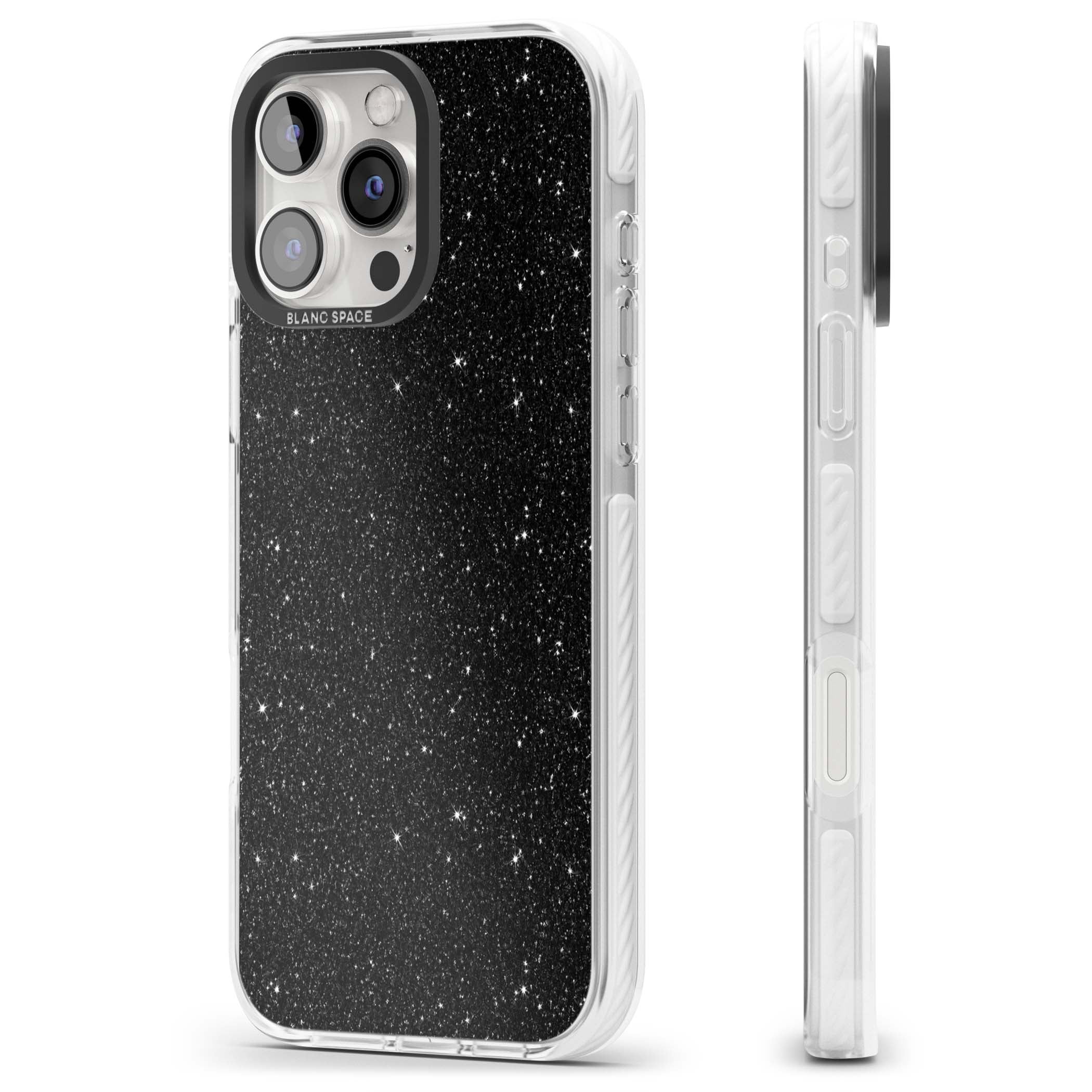 Black Glitter black glitter iPhone case featuring an all-over sparkly shimmer pattern on a jet black base | Clear Impact case for iPhone 16 Pro, iPhone 16 Pro Max