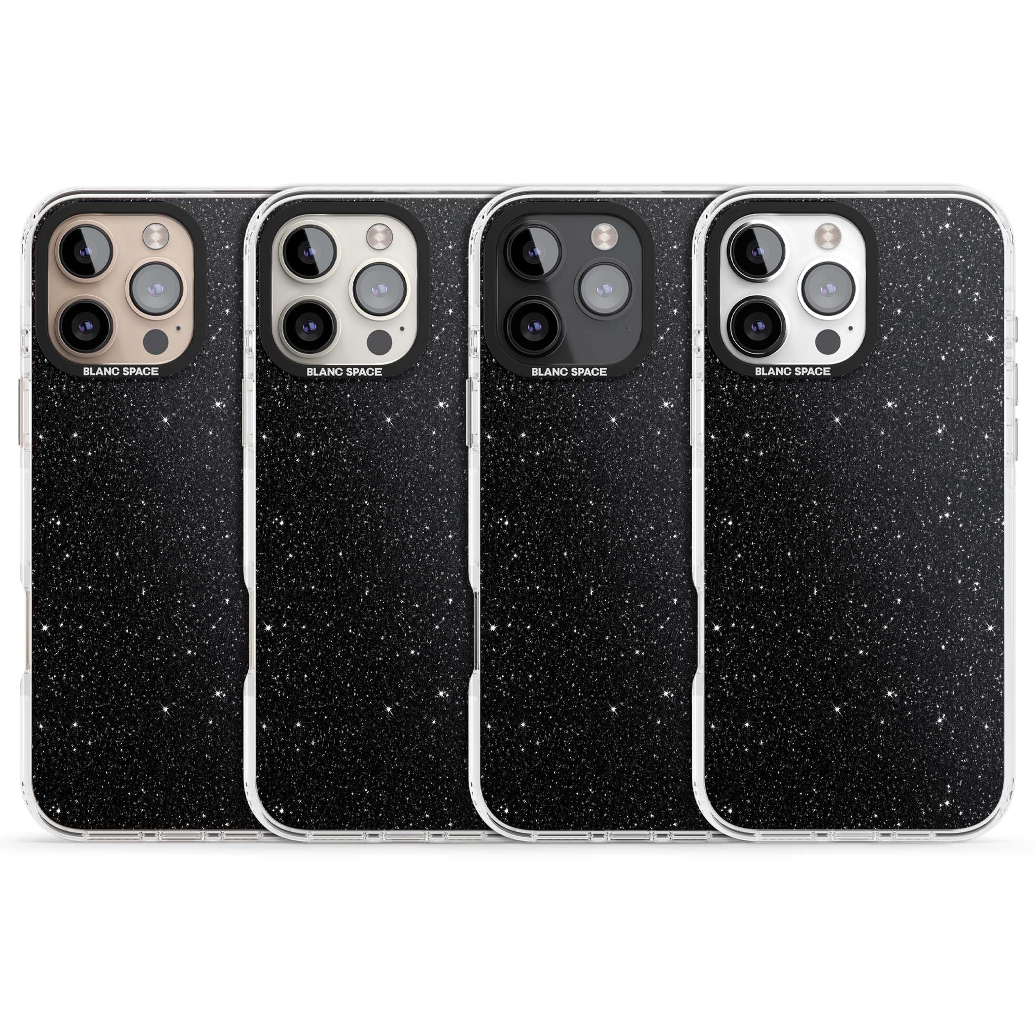 Black Glitter black glitter iPhone case featuring an all-over sparkly shimmer pattern on a jet black base | Clear Impact case for iPhone 16 Pro, iPhone 16 Pro Max
