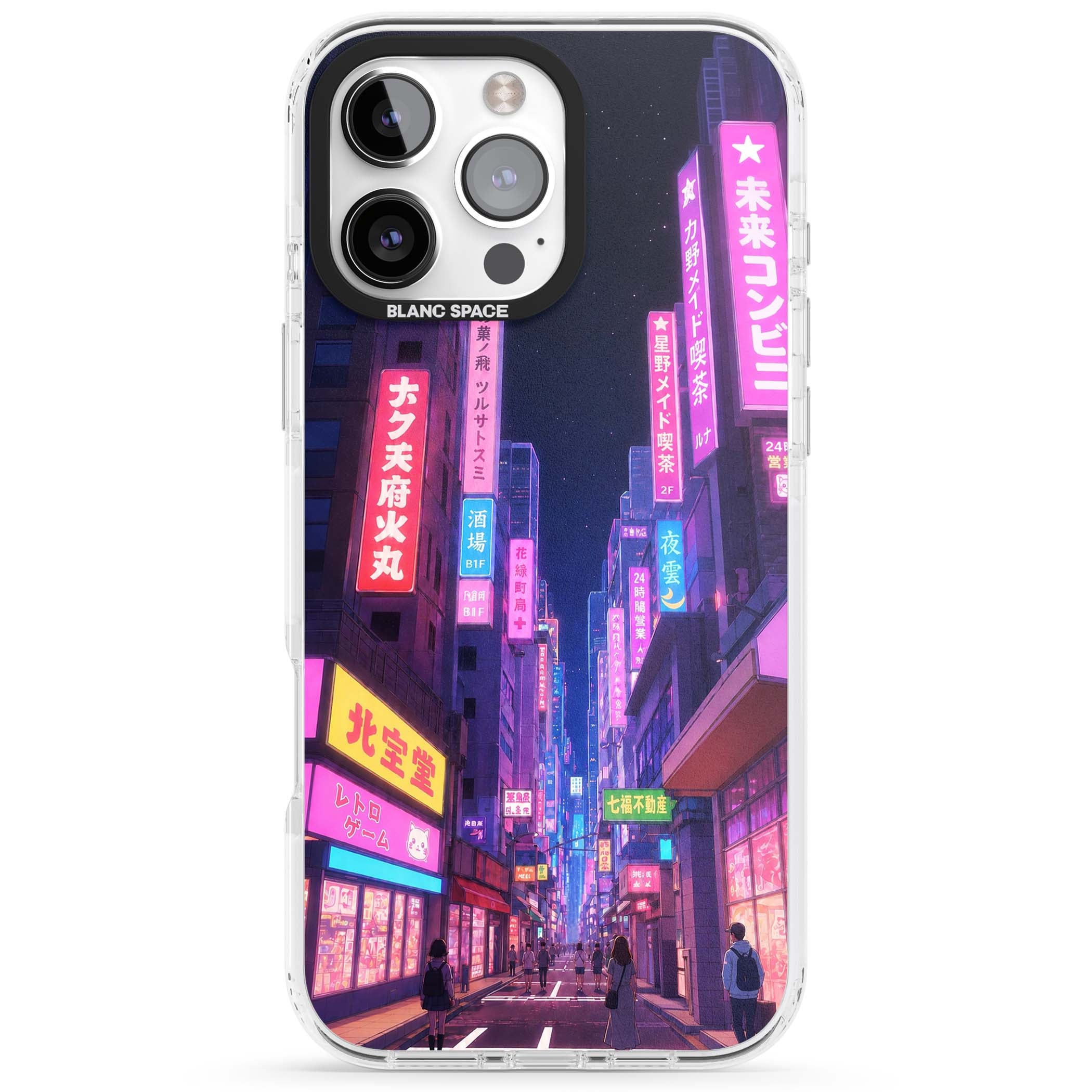 Shibuya At Night Japanese neon city iPhone case featuring glowing kanji signs, pink storefronts and a Tokyo street at n | Clear Impact case for iPhone 16 Pro, iPhone 16 Pro Max