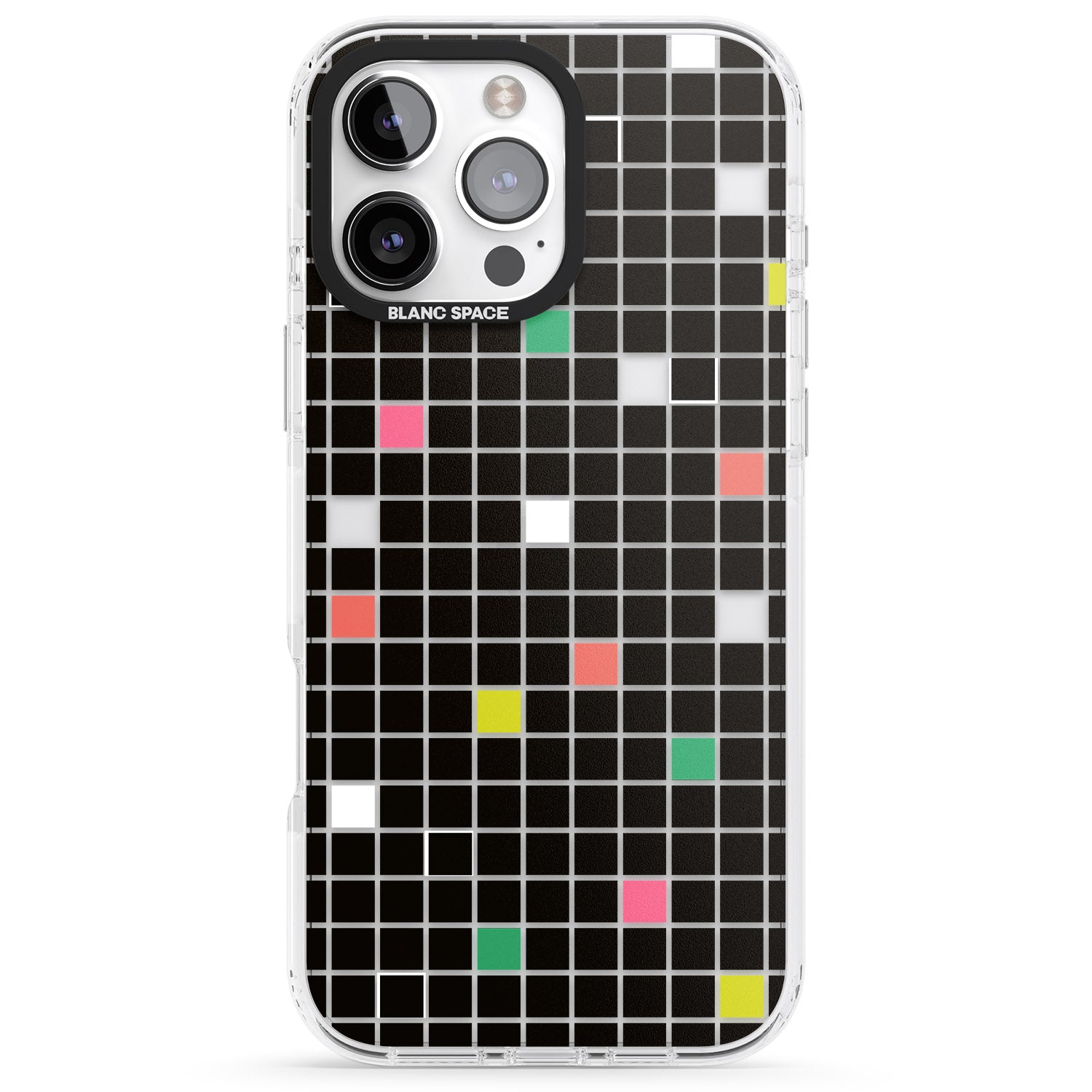 iPhone 16 Pro Max Vibrant Black Geometric Grid Black Impact Phone Case