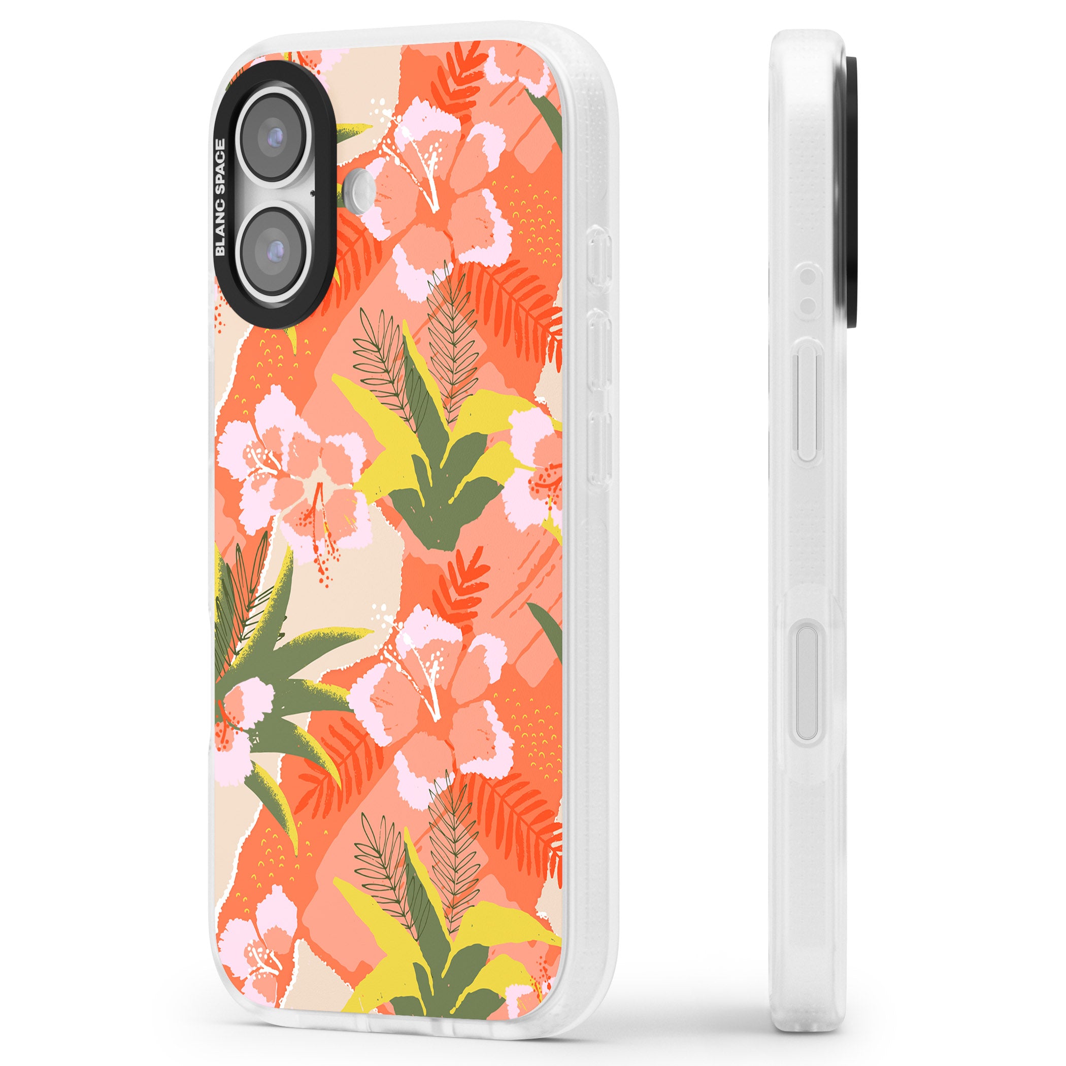 Hawaiian Flowers Abstract Pattern iPhone 17 Impact Air Clear Phone Case Side Profile
