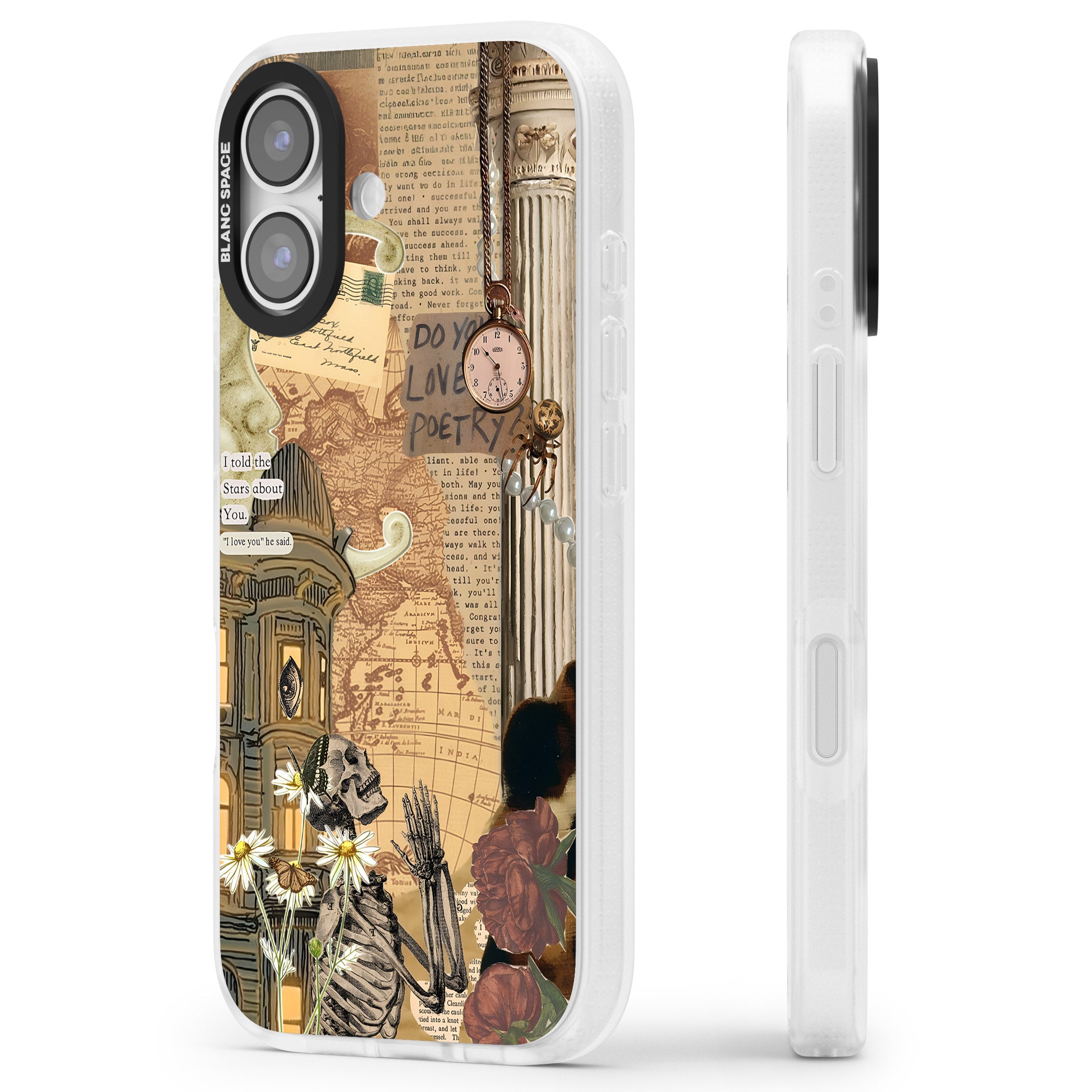 Skeleton Poetry iPhone 17 Impact Air Clear Phone Case Side Profile