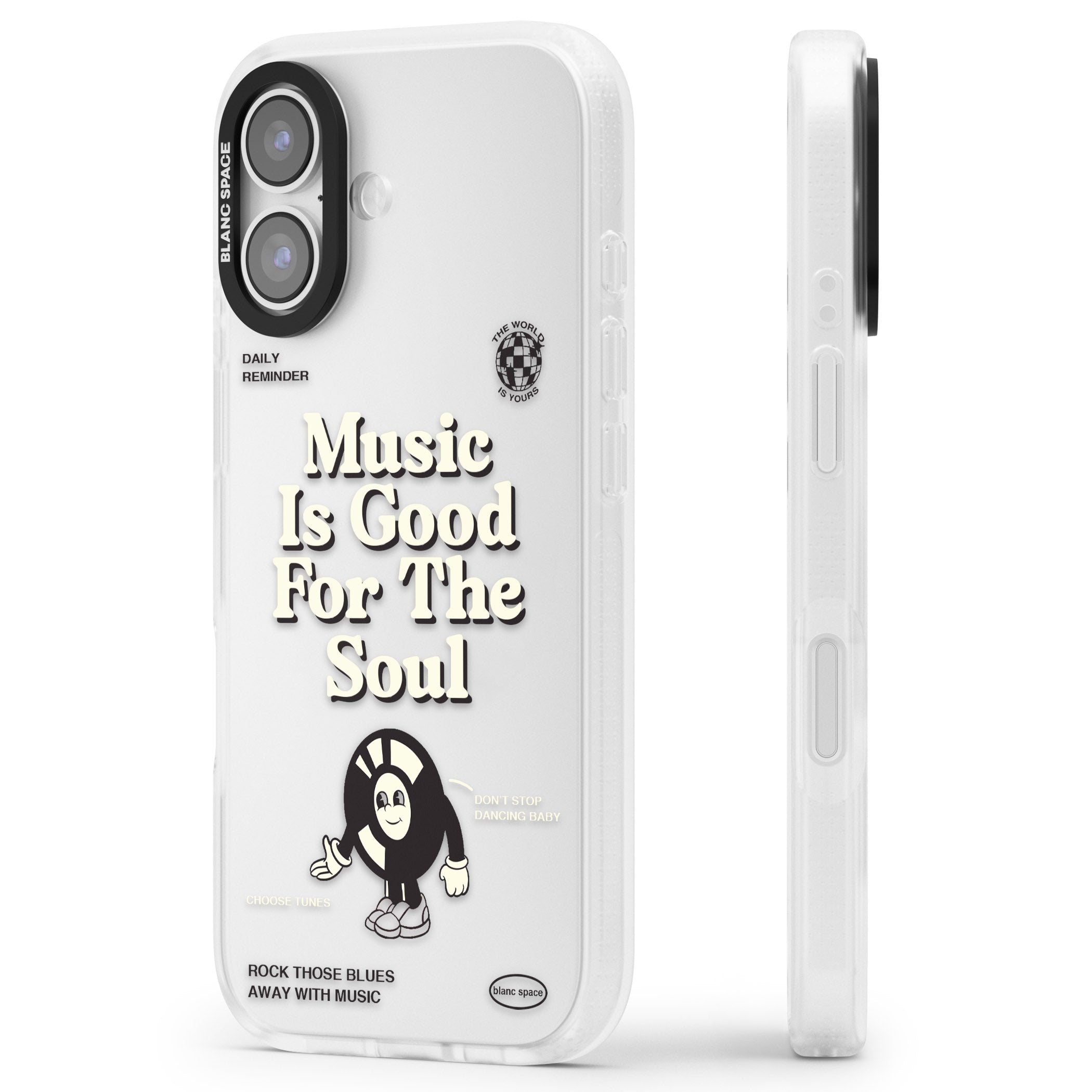 Music Is Good For The Soul iPhone 17 Impact Air Clear Phone Case Side Profile