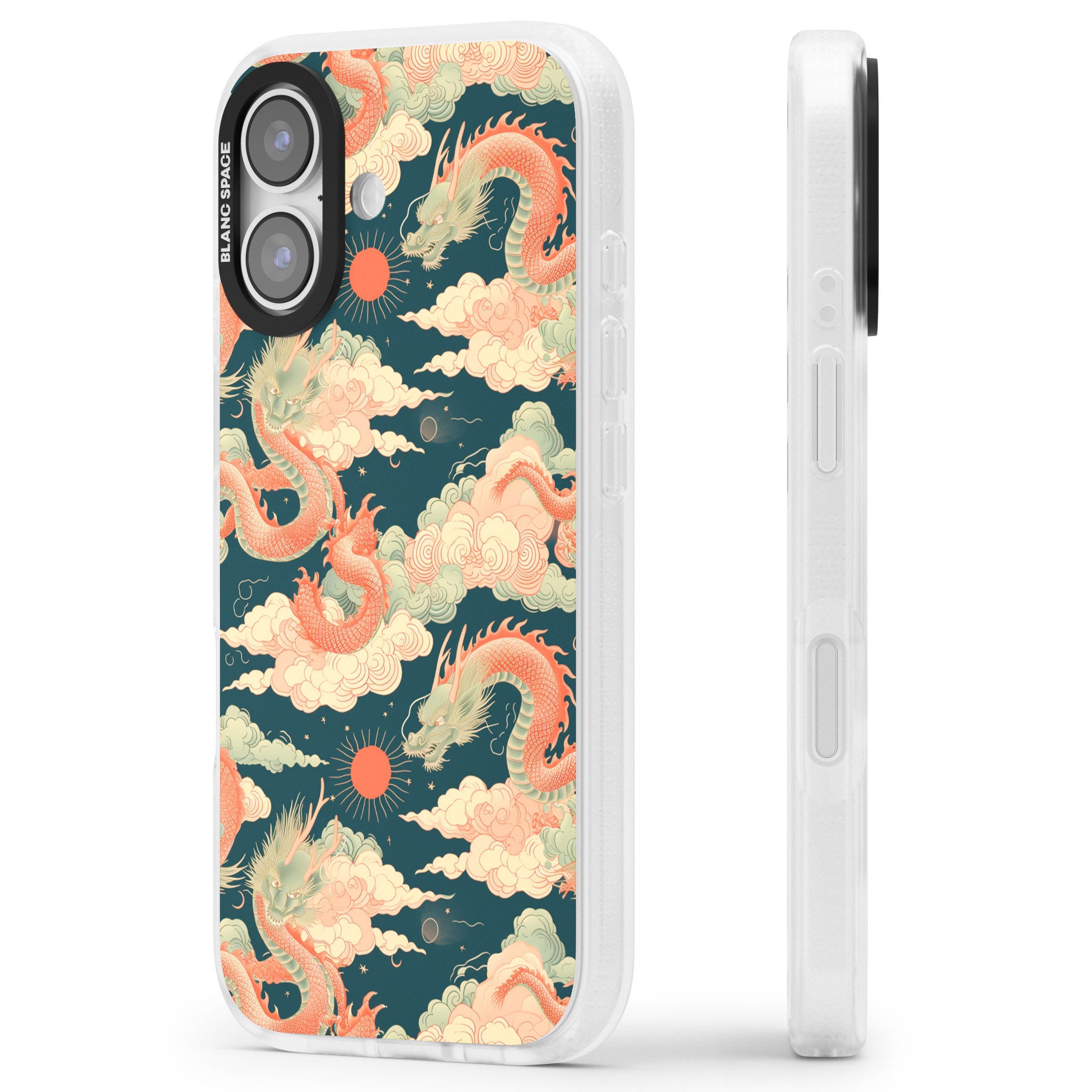 Chinese Dragons Clouds iPhone 17 Impact Air Clear Phone Case Side Profile