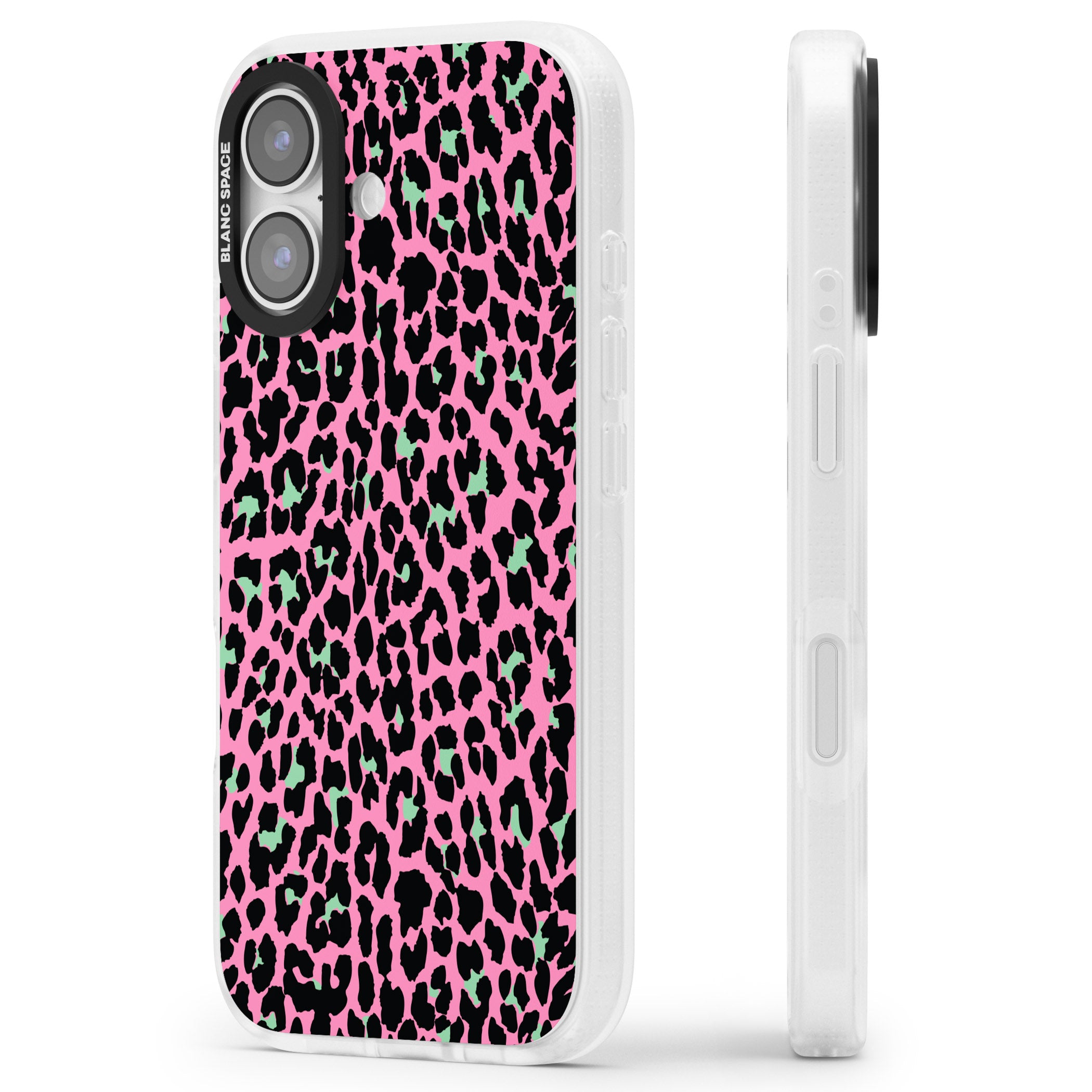 Pink & Green Leopard iPhone 17 Impact Air Clear Phone Case Side Profile
