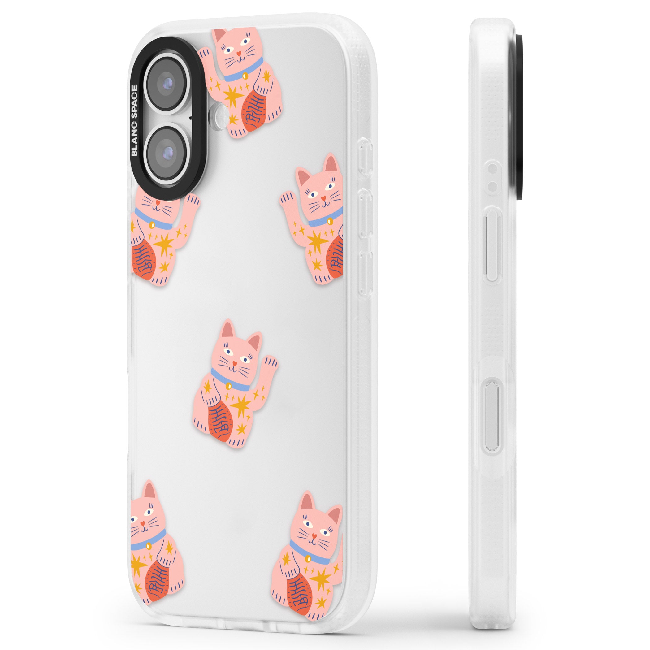 Waving Cat Pattern iPhone 17 Impact Air Clear Phone Case Side Profile
