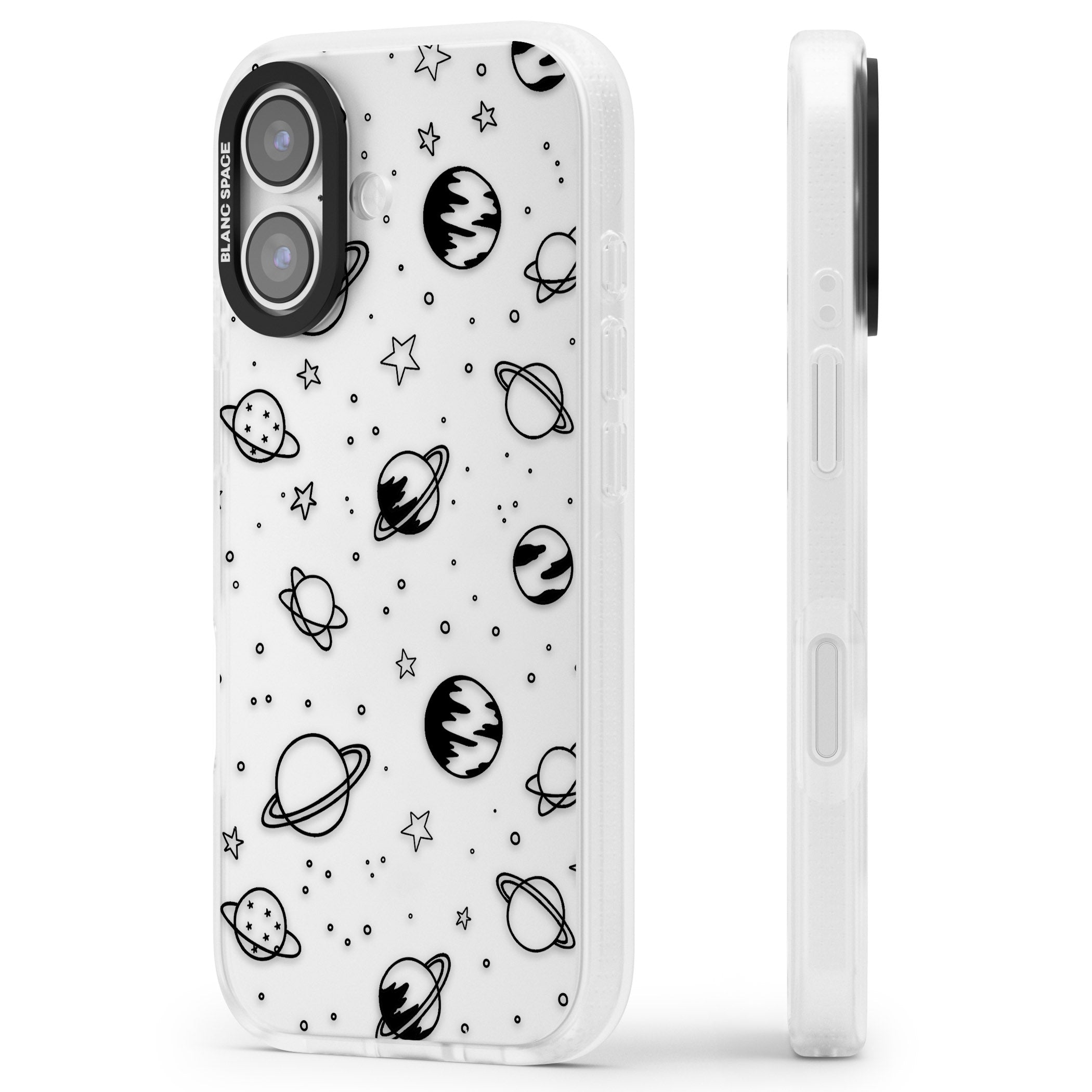 Cosmic Sketch Black Clear iPhone 17 Impact Air Clear Phone Case Side Profile