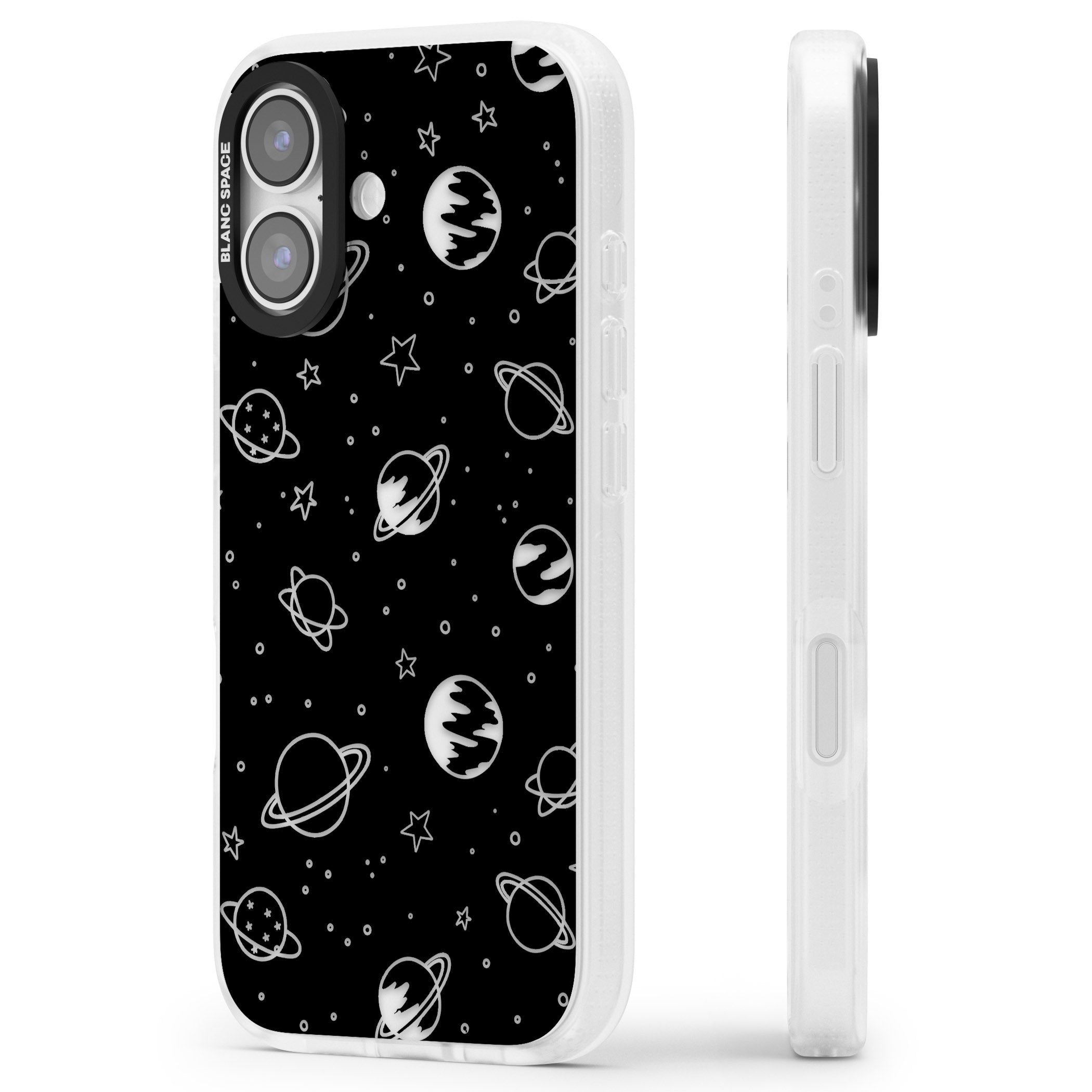 Cosmic Sketch Clear Black iPhone 17 Impact Air Clear Phone Case Side Profile