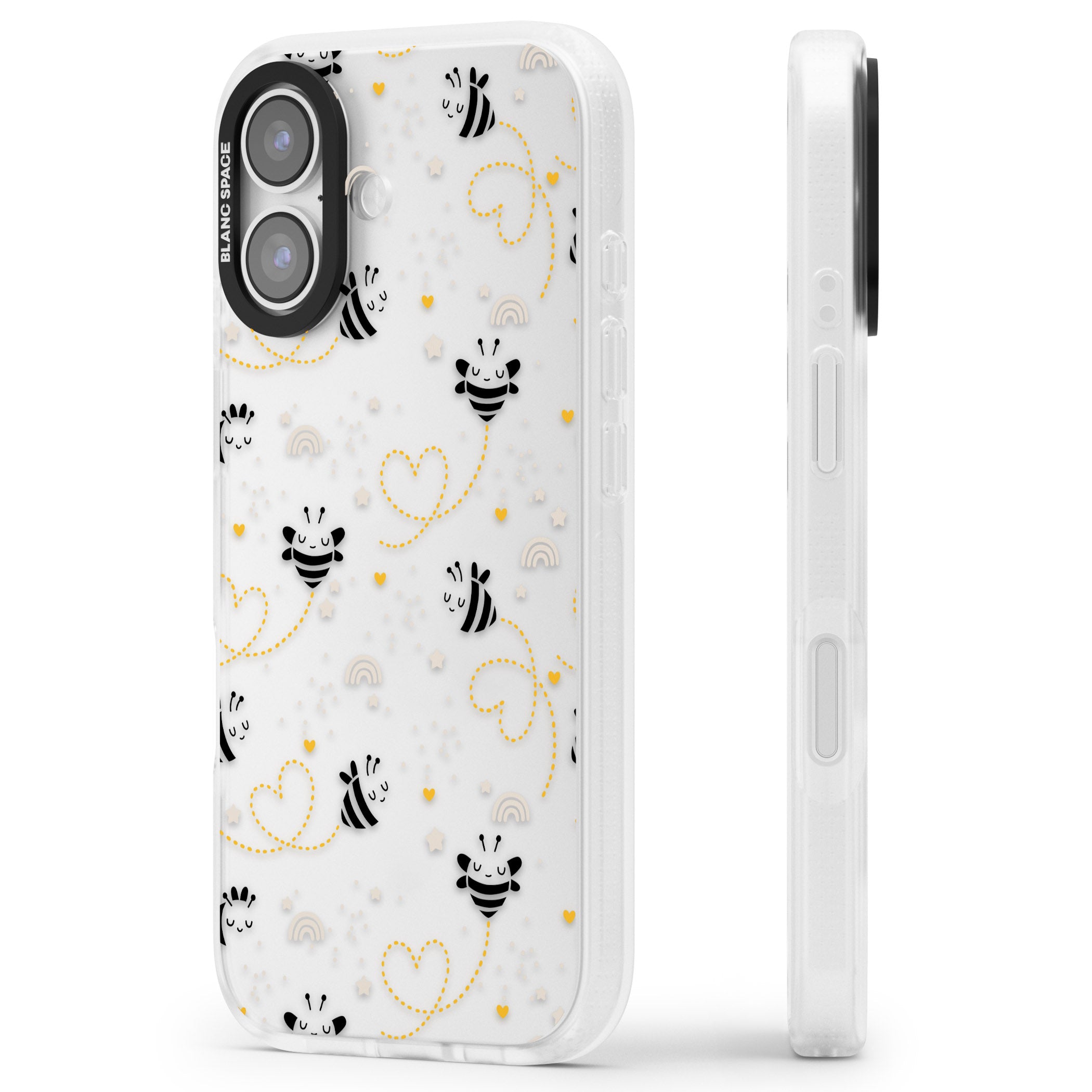 Bee Hearts Pattern iPhone 17 Impact Air Clear Phone Case Side Profile