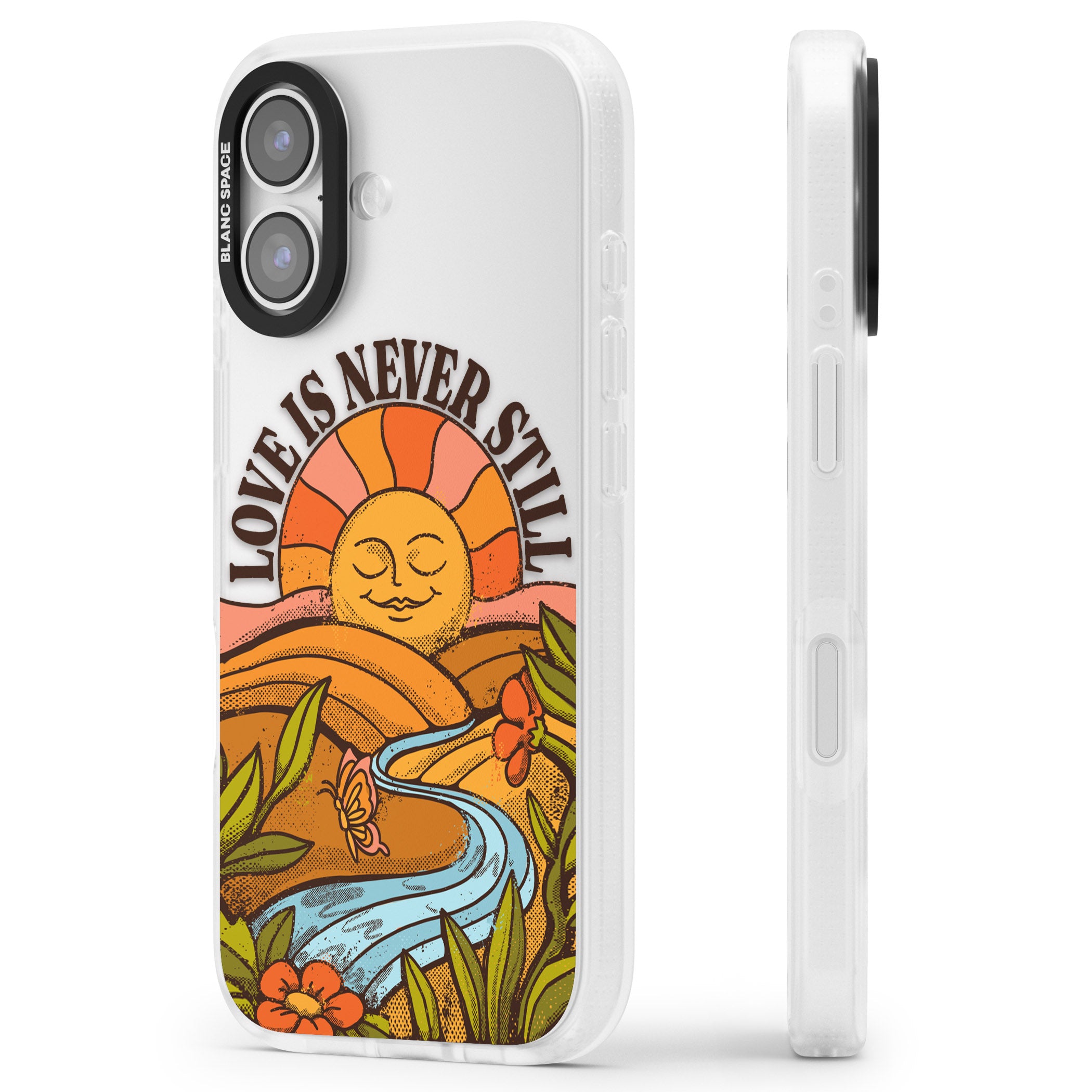 Love Is Never Still iPhone 17 Impact Air Clear Phone Case Side Profile