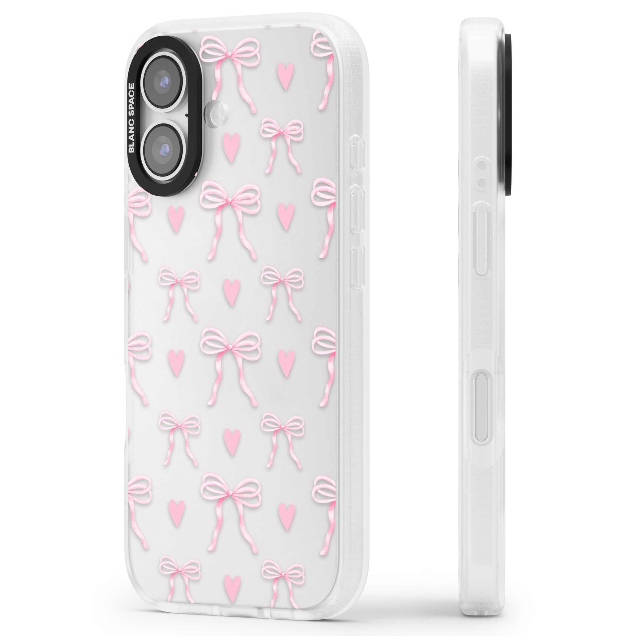 Pink Bows & Hearts iPhone 17 Impact Air Clear Phone Case Side Profile