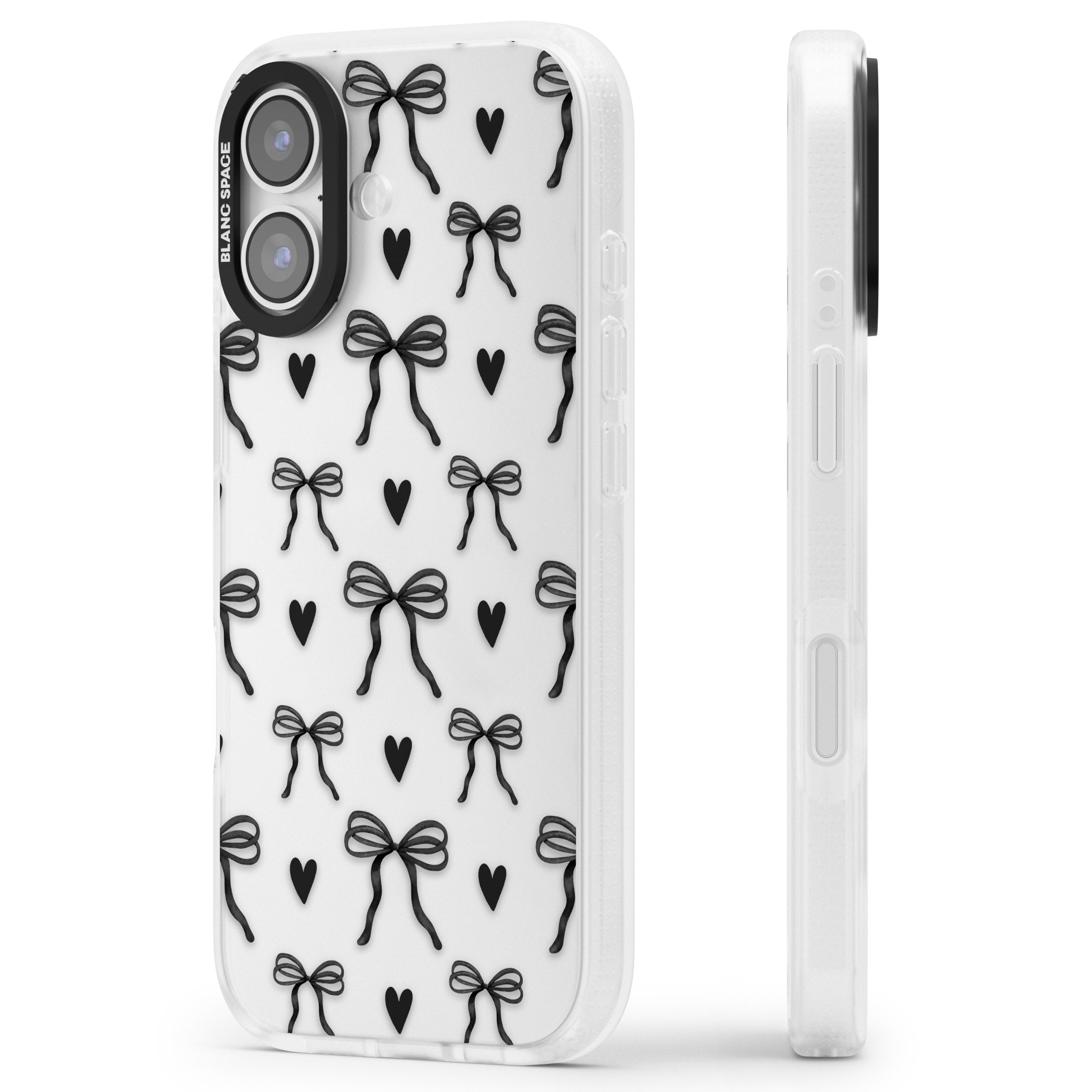 Black Bows & Hearts iPhone 17 Impact Air Clear Phone Case Side Profile