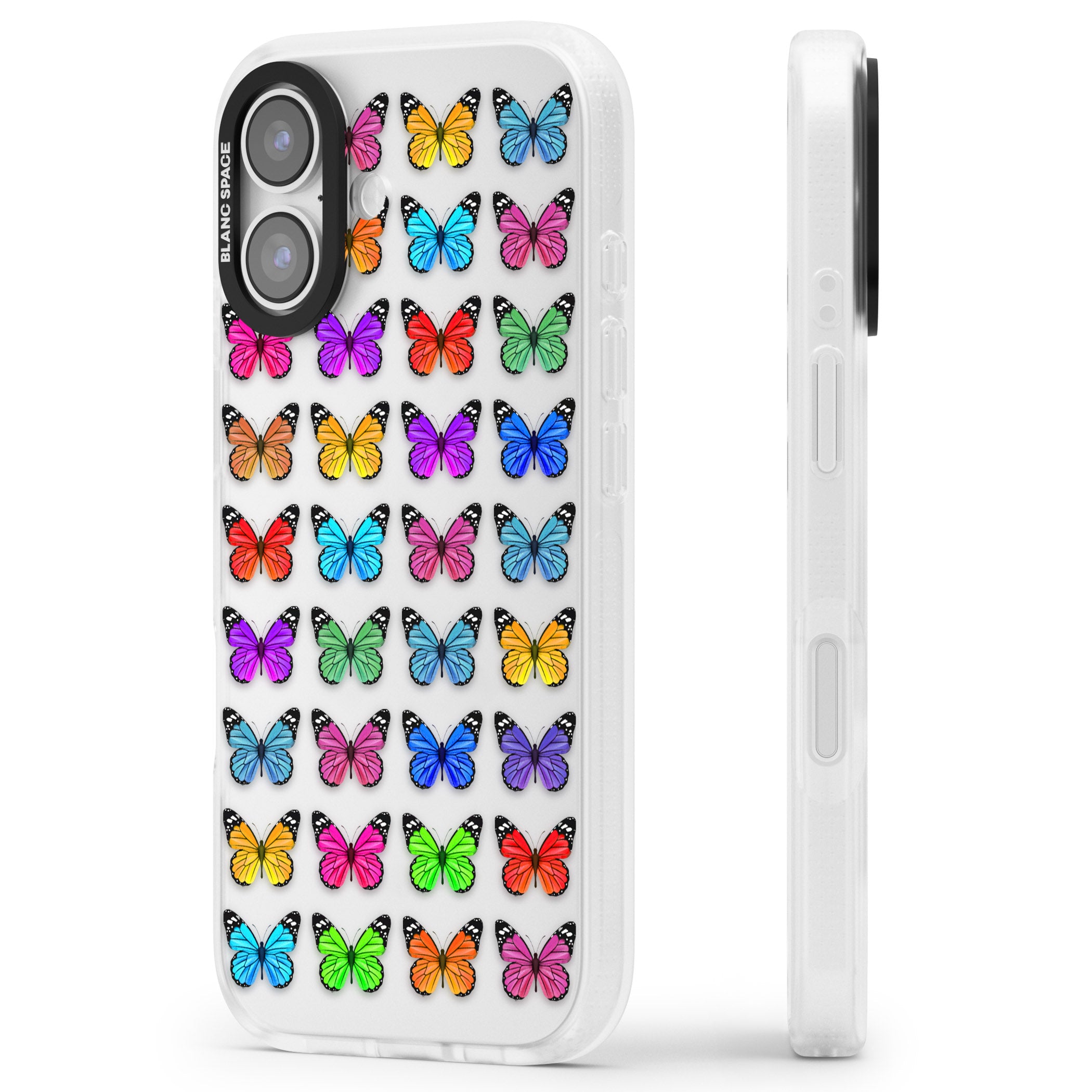 Colourful Butterfly Pattern iPhone 17 Impact Air Clear Phone Case Side Profile