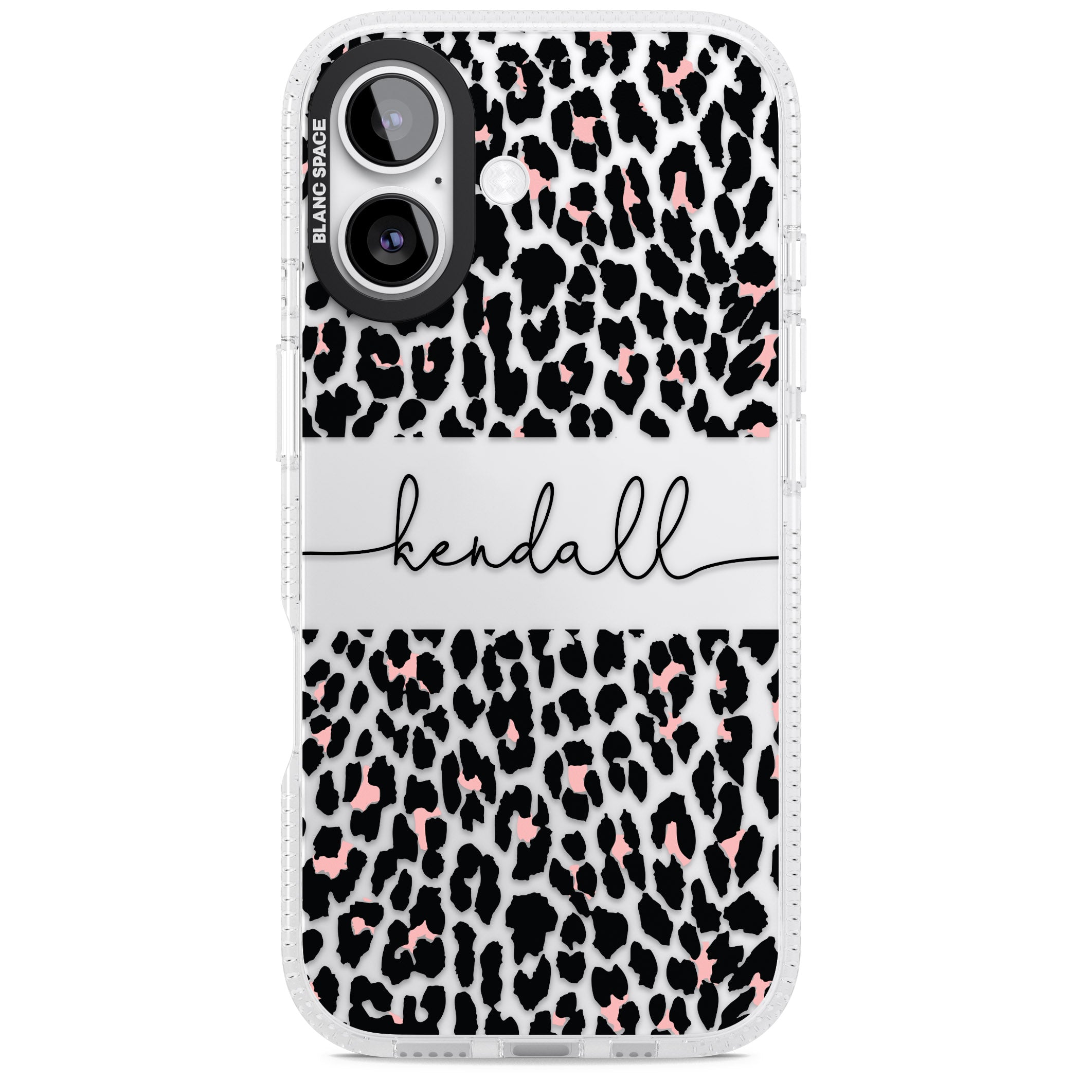 Personalised Cursive Leopard Spots iPhone 17 Impact Air Clear Phone Case