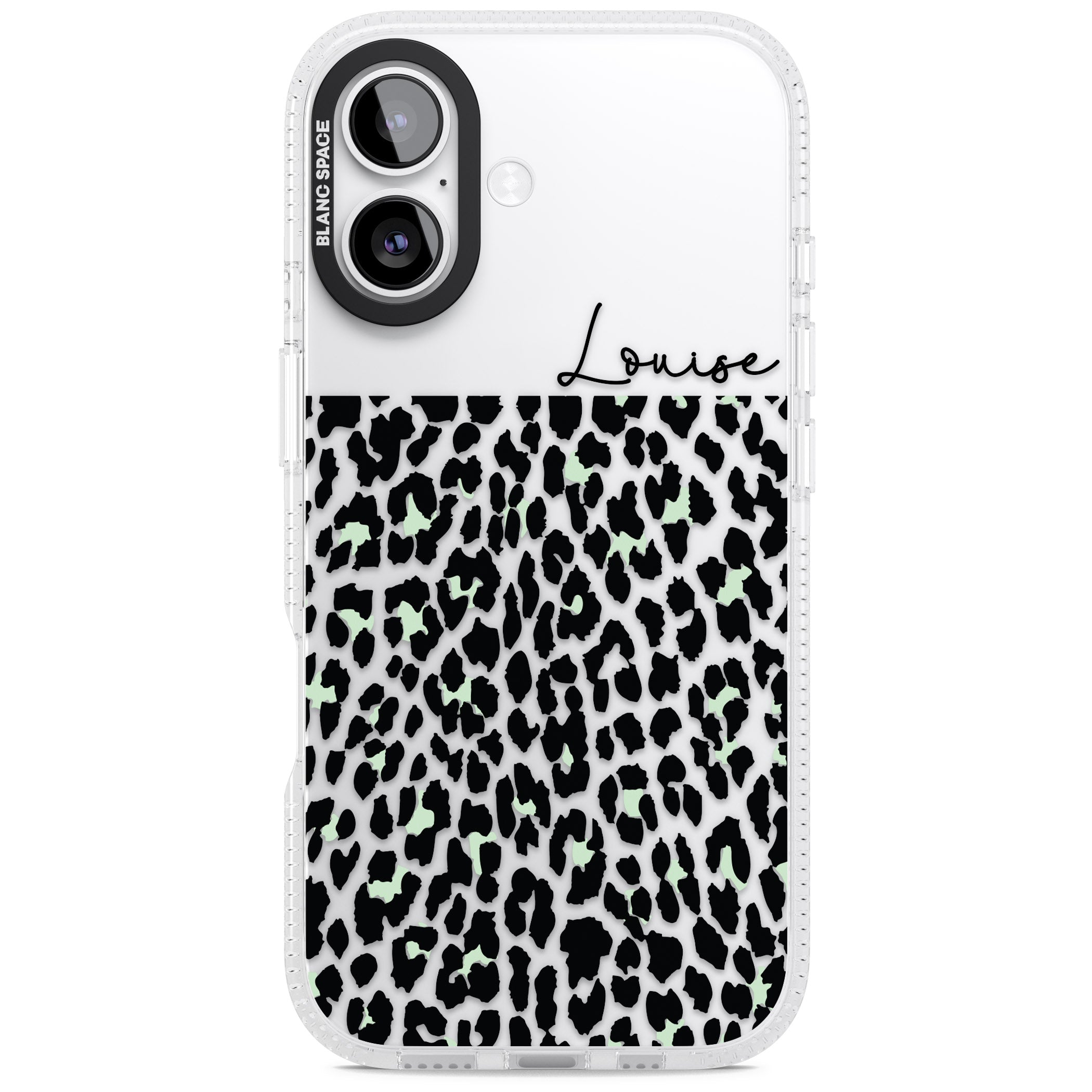 Personalised Seafoam Leopard iPhone 17 Impact Air Clear Phone Case