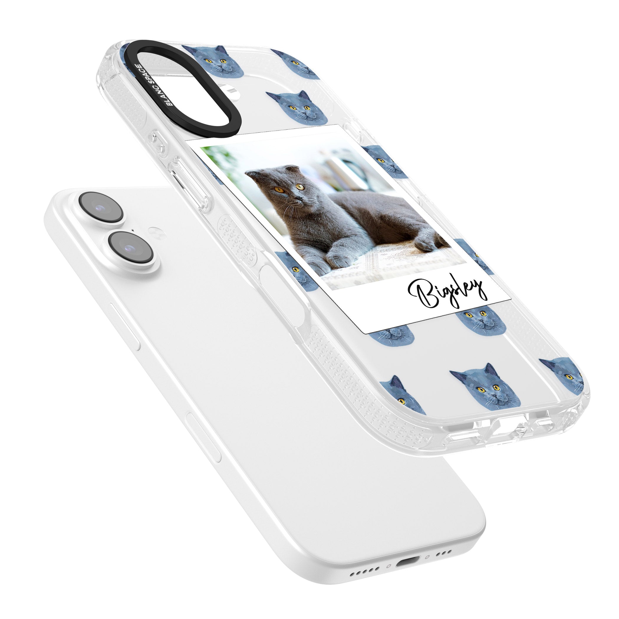 Personalised English Blue Cat Photo iPhone 17 Impact Air Clear Phone Case Colours