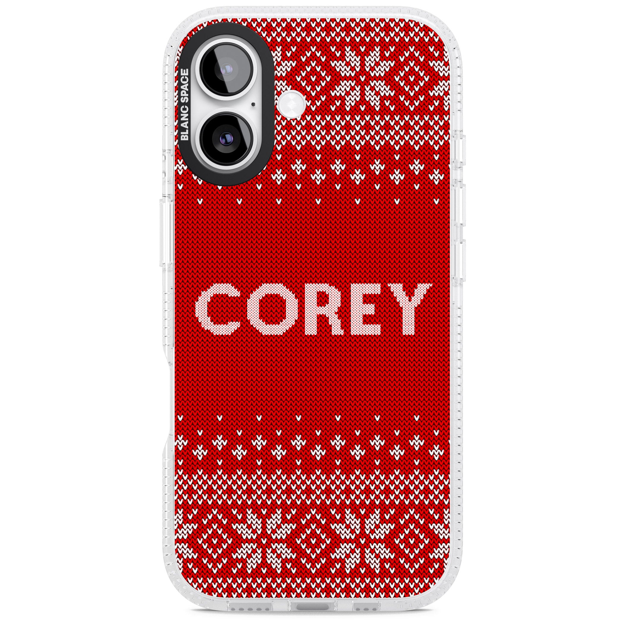 Personalised Red Christmas Knit iPhone 17 Impact Air Clear Phone Case