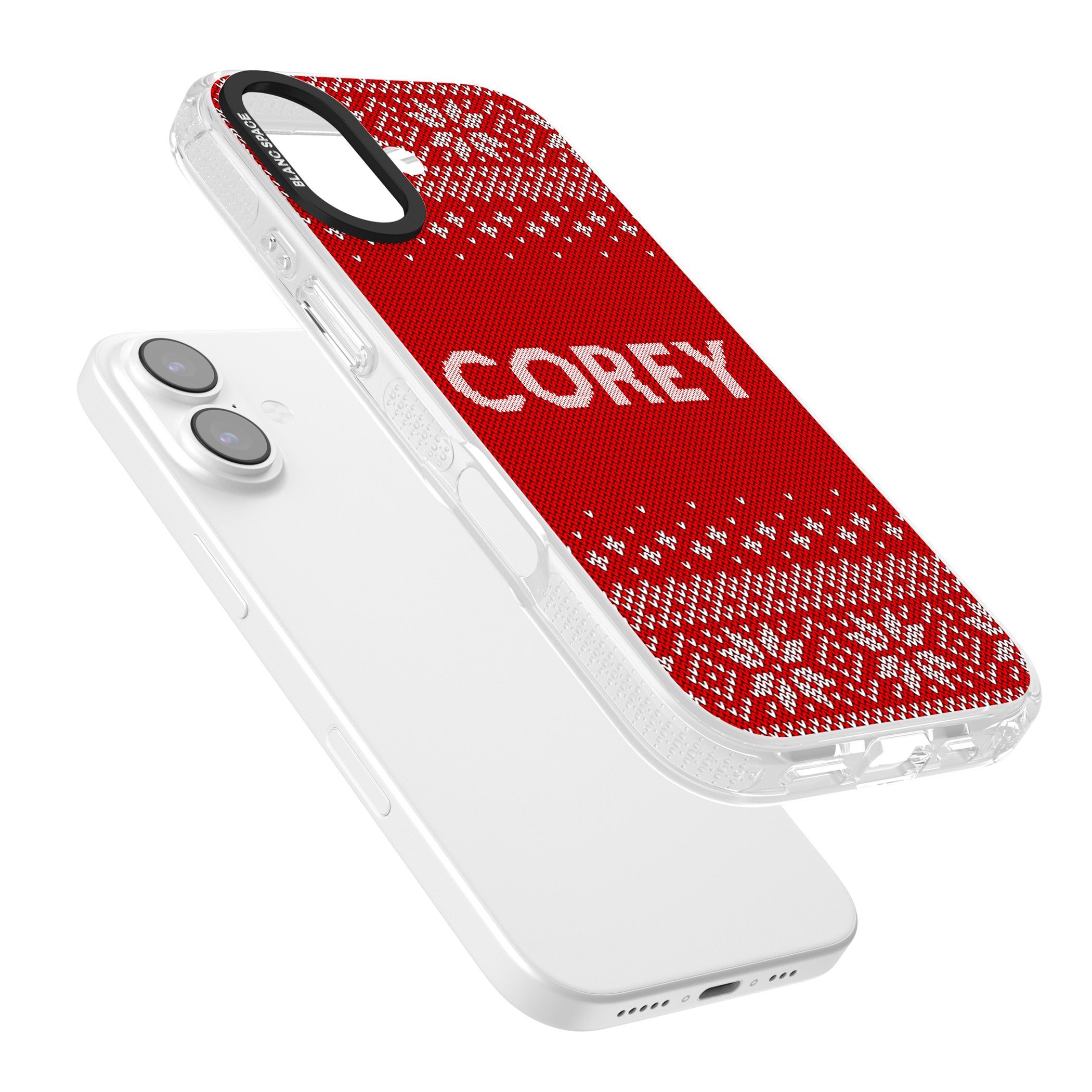 Personalised Red Christmas Knit iPhone 17 Impact Air Clear Phone Case Colours