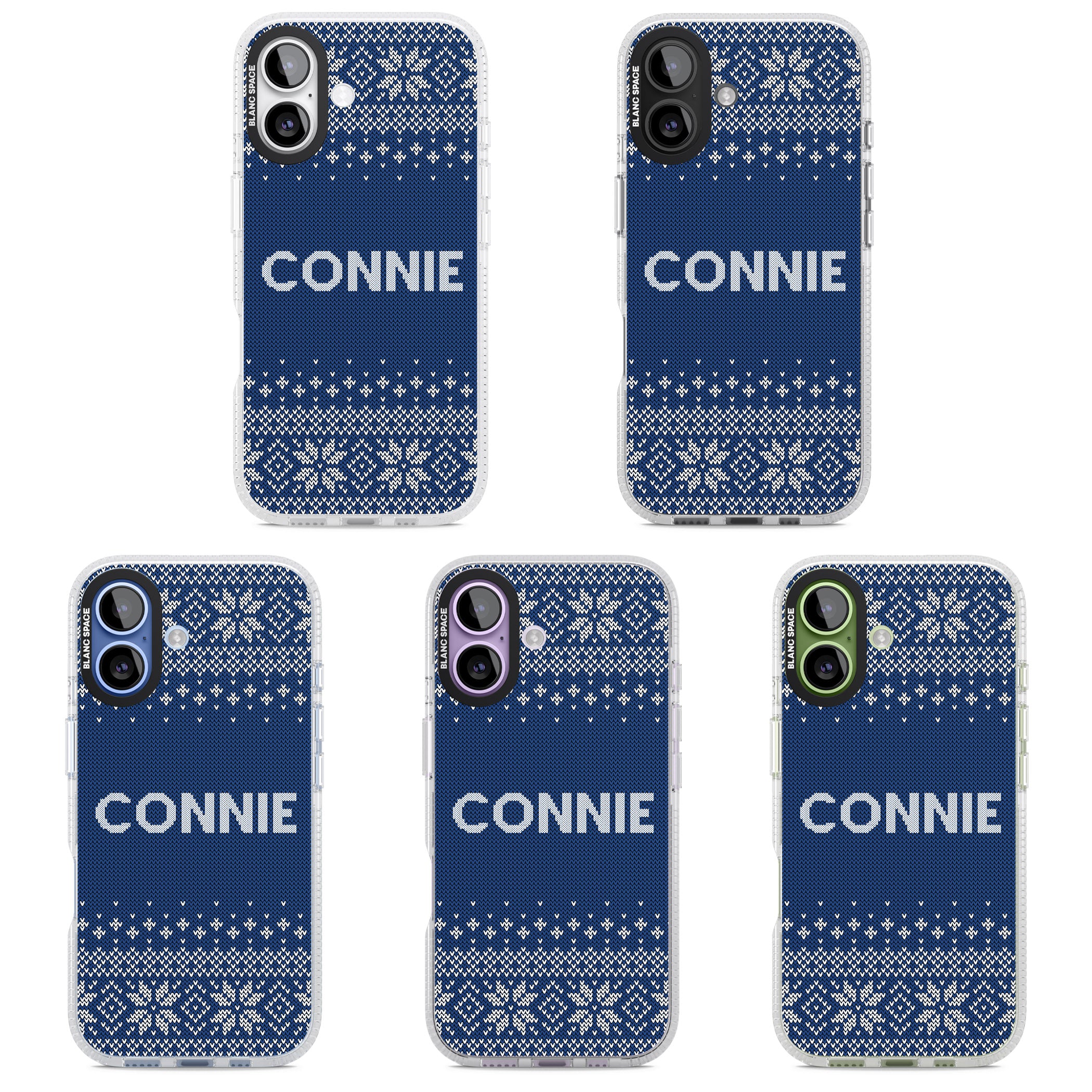 Personalised Blue Knitted Christmas iPhone 17 Impact Air Clear Phone Case APT Impact Protection