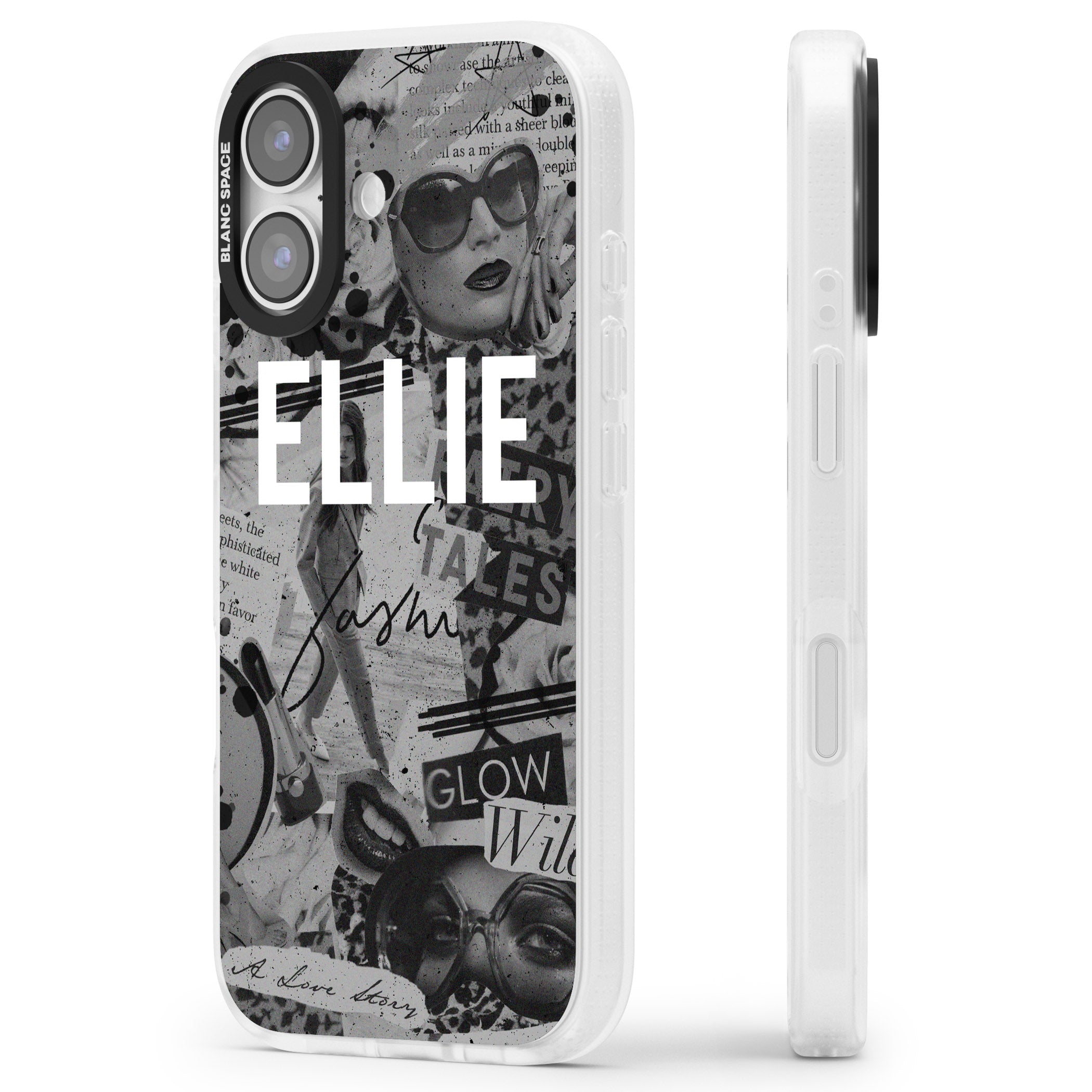 Personalised Grey Scale Vintage Collage iPhone 17 Impact Air Clear Phone Case Side Profile