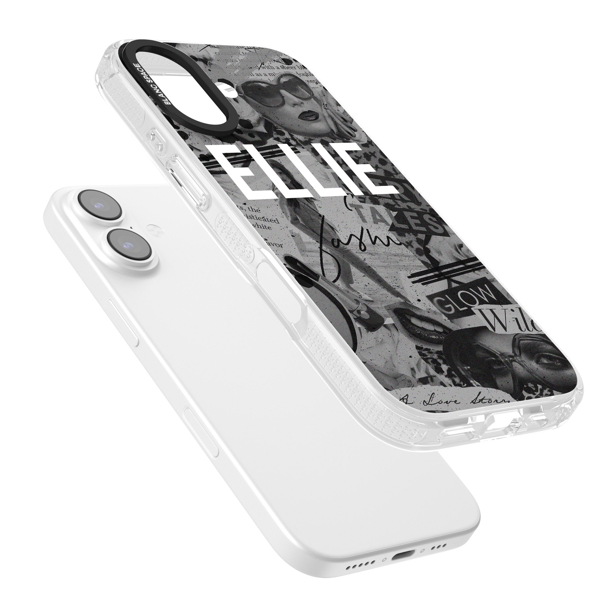 Personalised Grey Scale Vintage Collage iPhone 17 Impact Air Clear Phone Case Colours