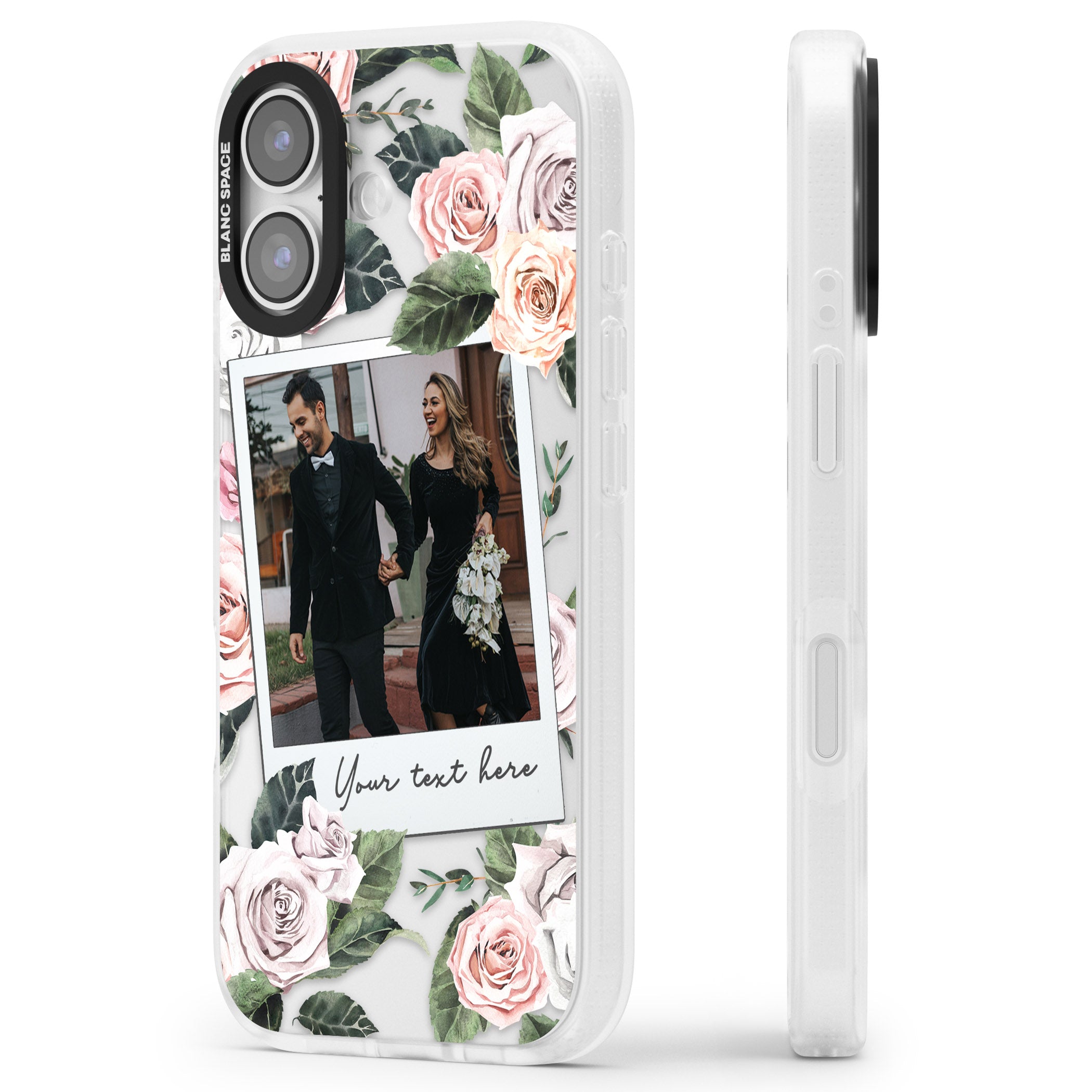 Personalised Floral Instant Camera Photo iPhone 17 Impact Air Clear Phone Case Side Profile