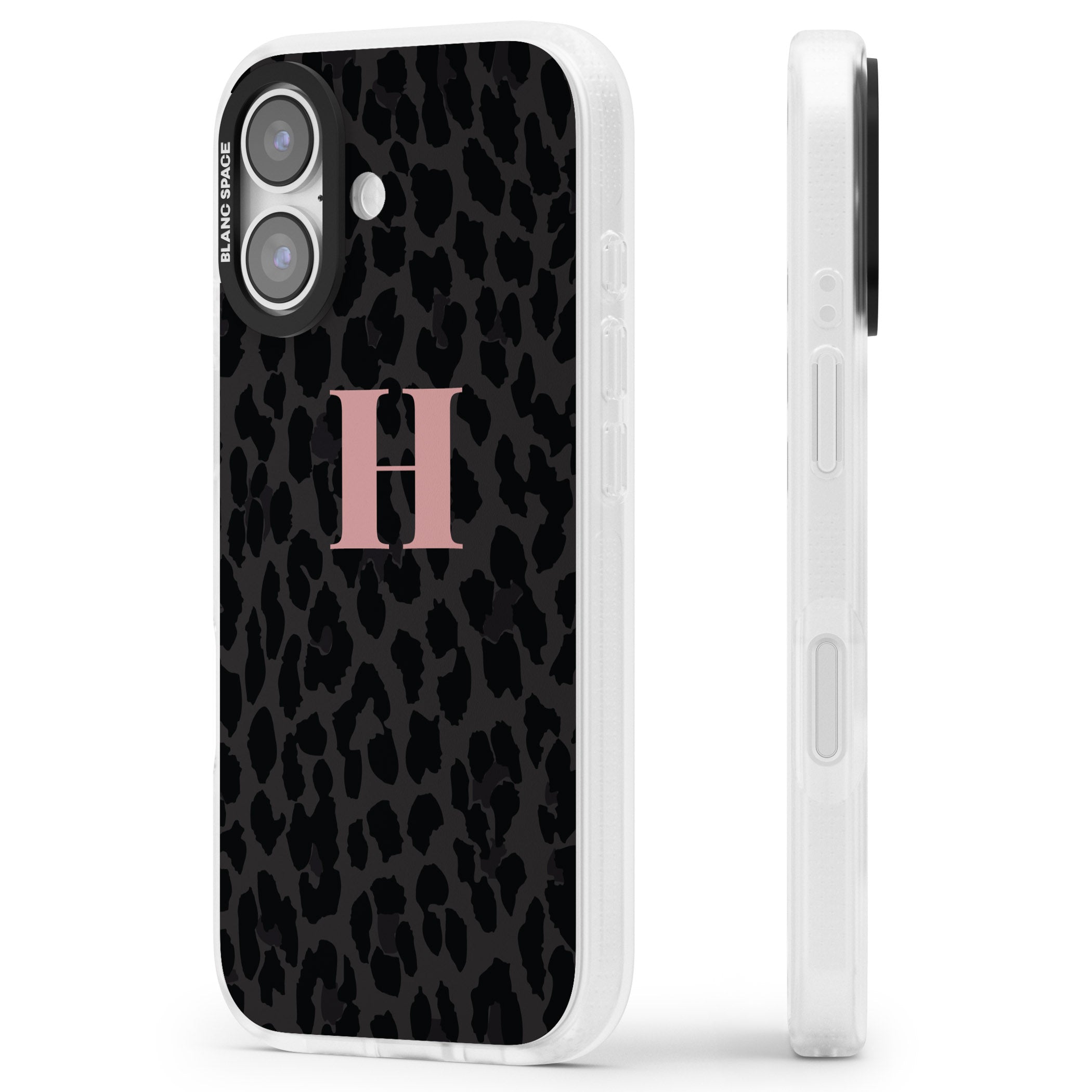 Personalised Pink Leopard Monogram iPhone 17 Impact Air Clear Phone Case Side Profile
