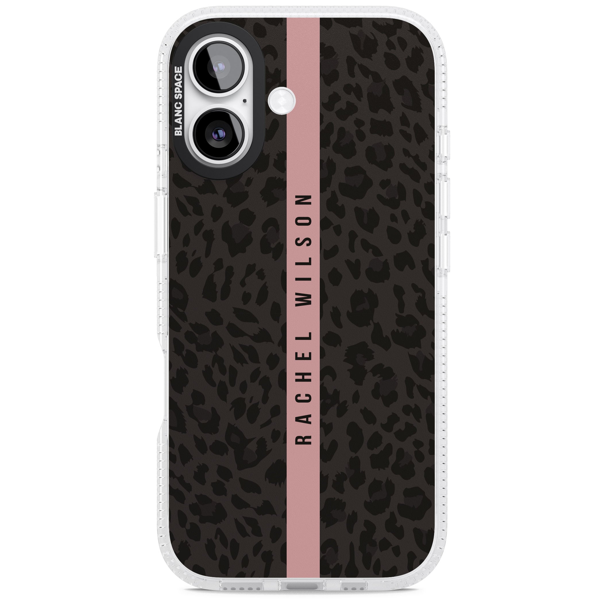 Personalised Pink Stripe Leopard iPhone 17 Impact Air Clear Phone Case
