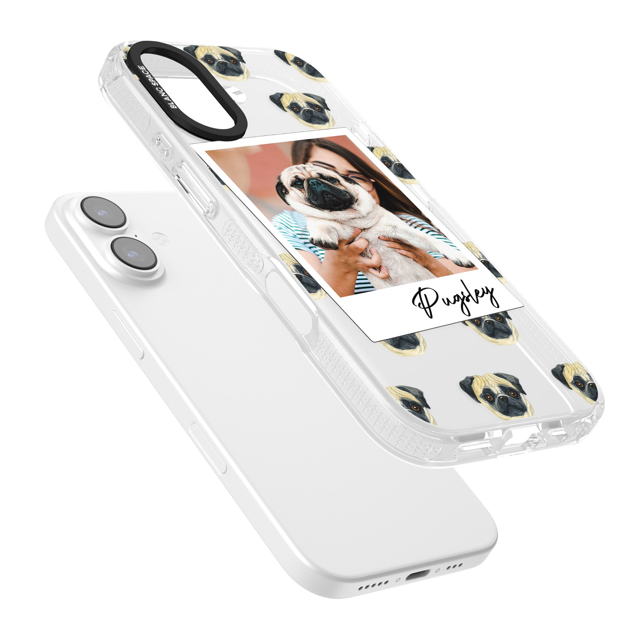 Personalised Pug Instant Camera Photo iPhone 17 Impact Air Clear Phone Case Colours