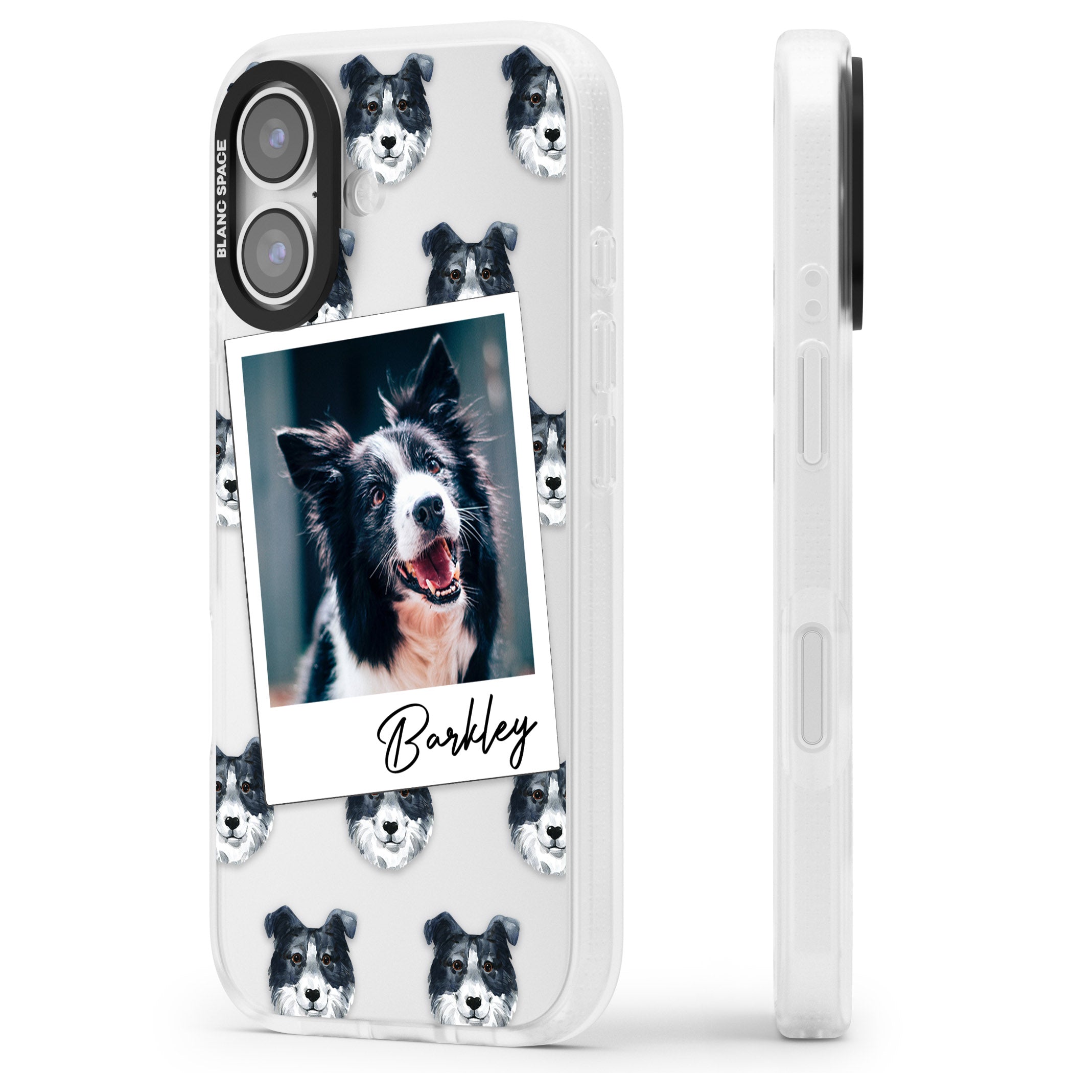Personalised Border Collie Instant Camera Photo iPhone 17 Impact Air Clear Phone Case Side Profile