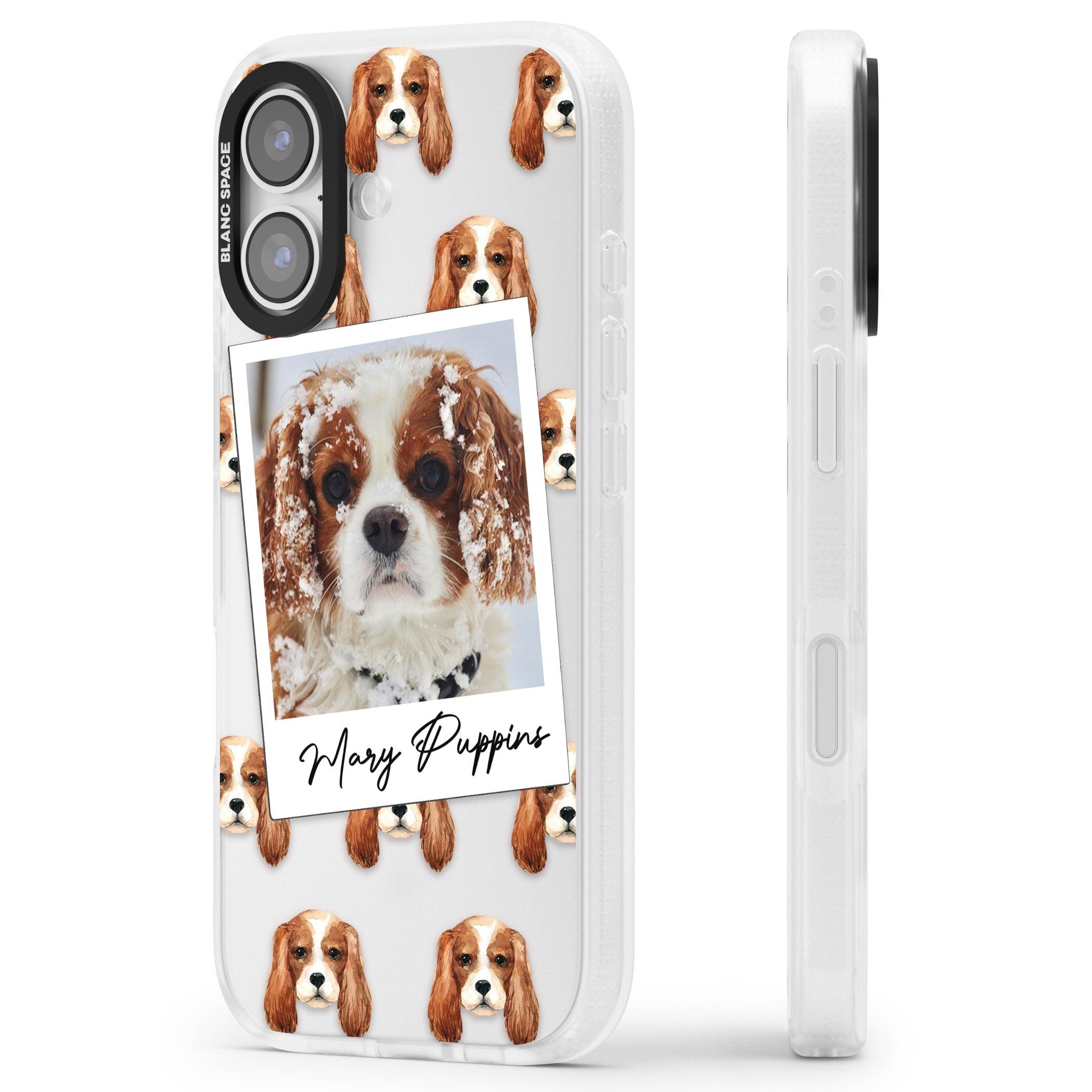 Personalised Cavalier King Charles Instant Camera Photo iPhone 17 Impact Air Clear Phone Case Side Profile