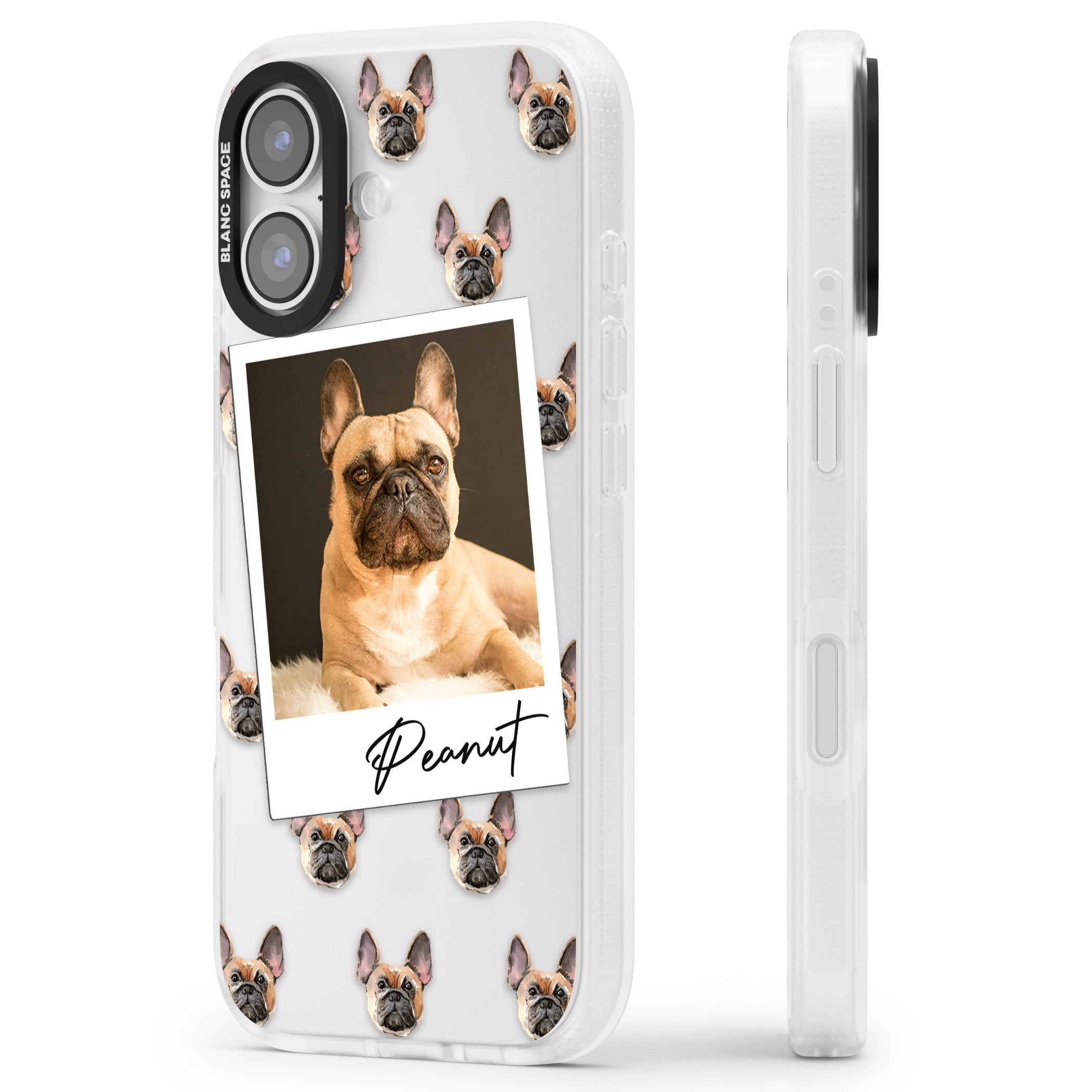 Personalised Tan French Bulldog Instant Camera Photo iPhone 17 Impact Air Clear Phone Case Side Profile