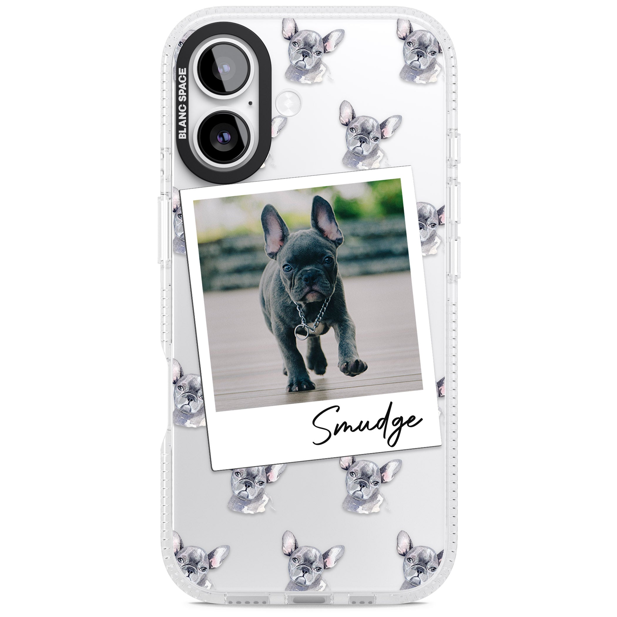 Personalised Grey French Bulldog Instant Camera Photo iPhone 17 Impact Air Clear Phone Case