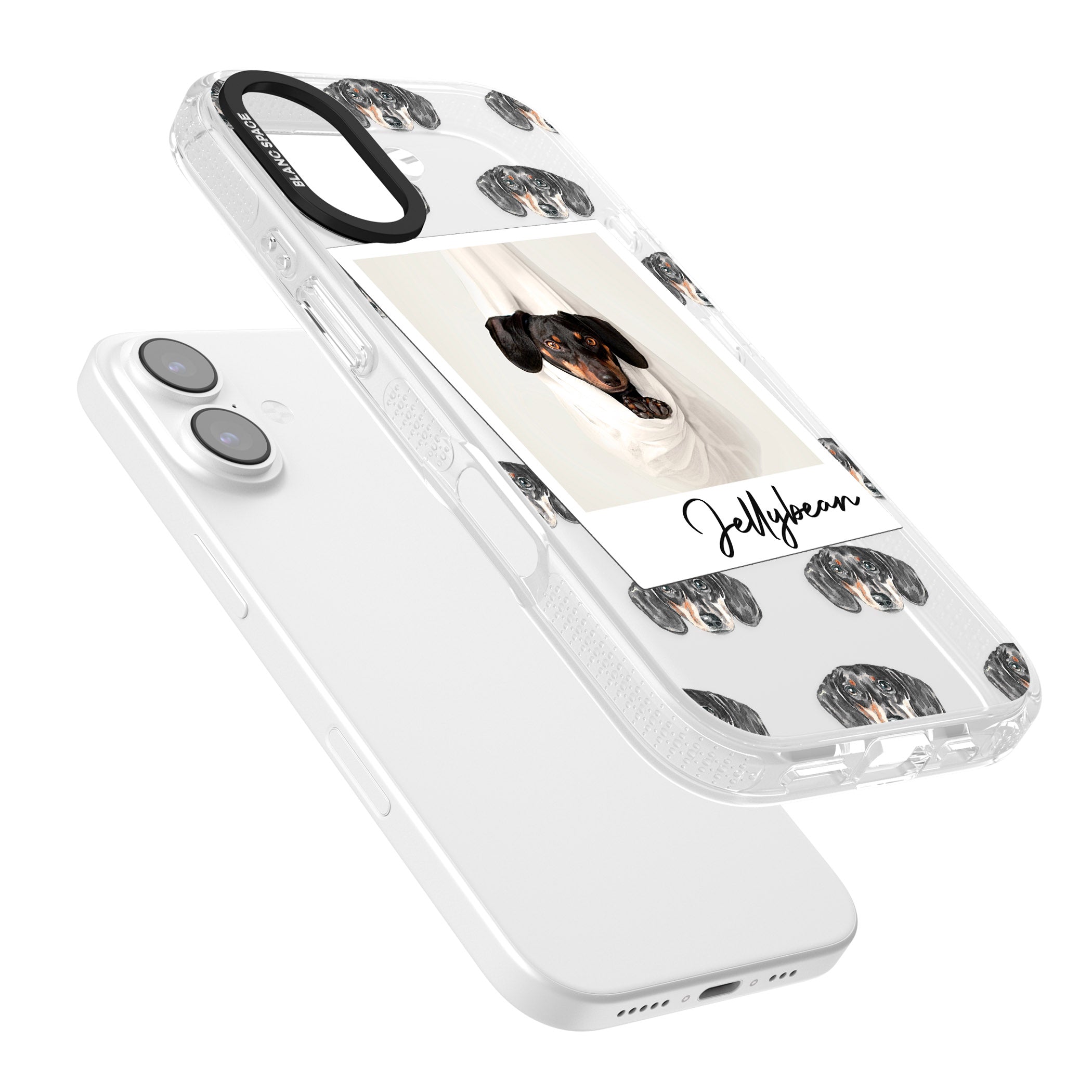 Personalised Black Dachshund Instant Camera Photo iPhone 17 Impact Air Clear Phone Case Colours