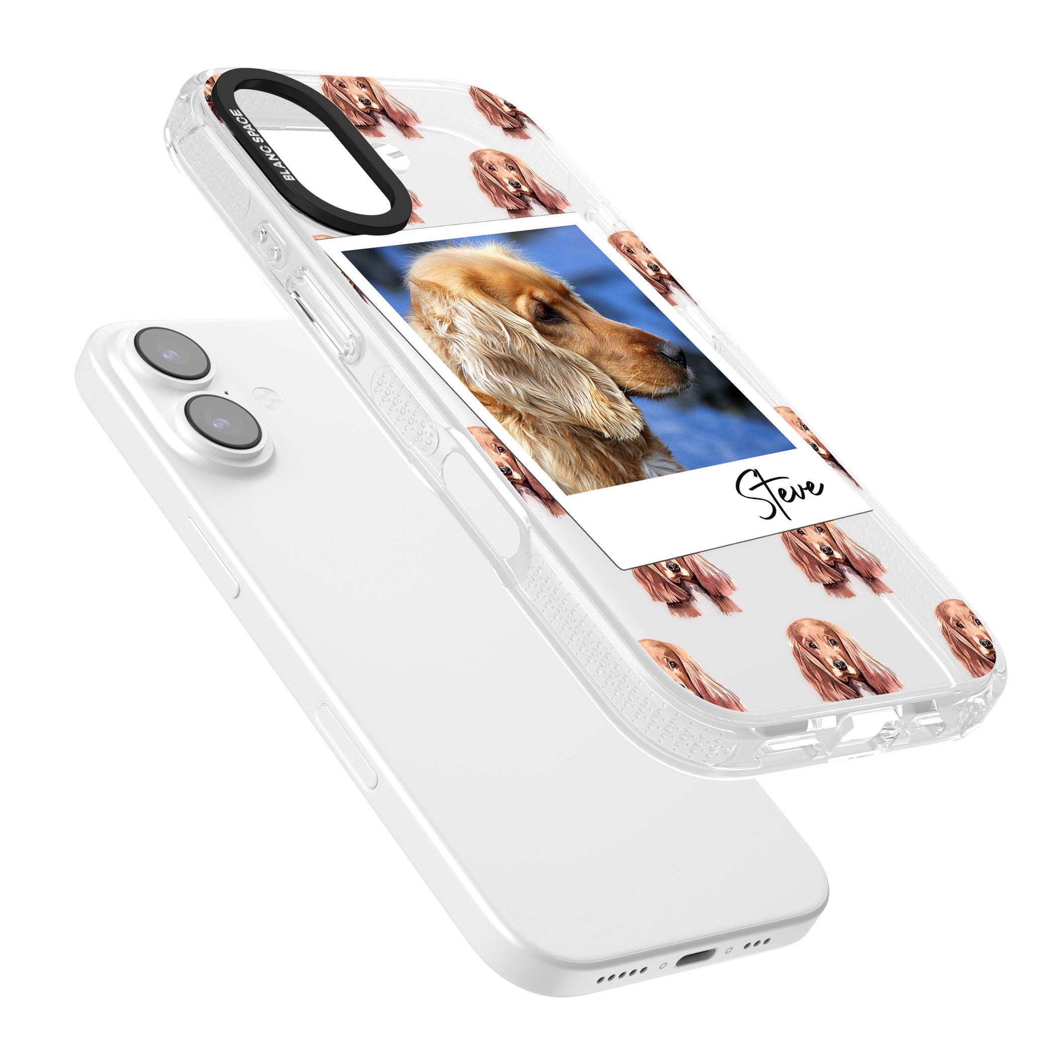 Personalised Cocker Spaniel Instant Camera Photo iPhone 17 Impact Air Clear Phone Case Colours