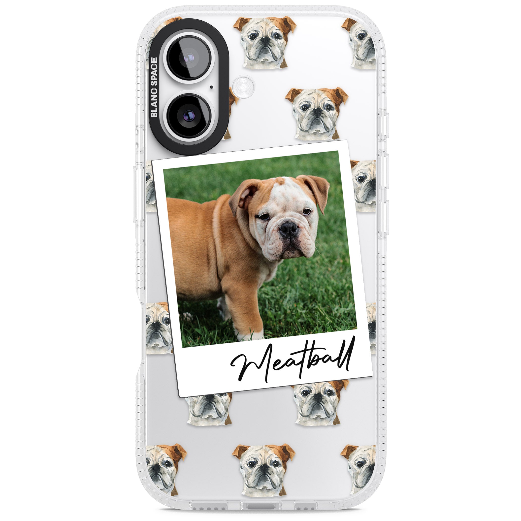 Personalised English Bulldog Instant Camera Photo iPhone 17 Impact Air Clear Phone Case