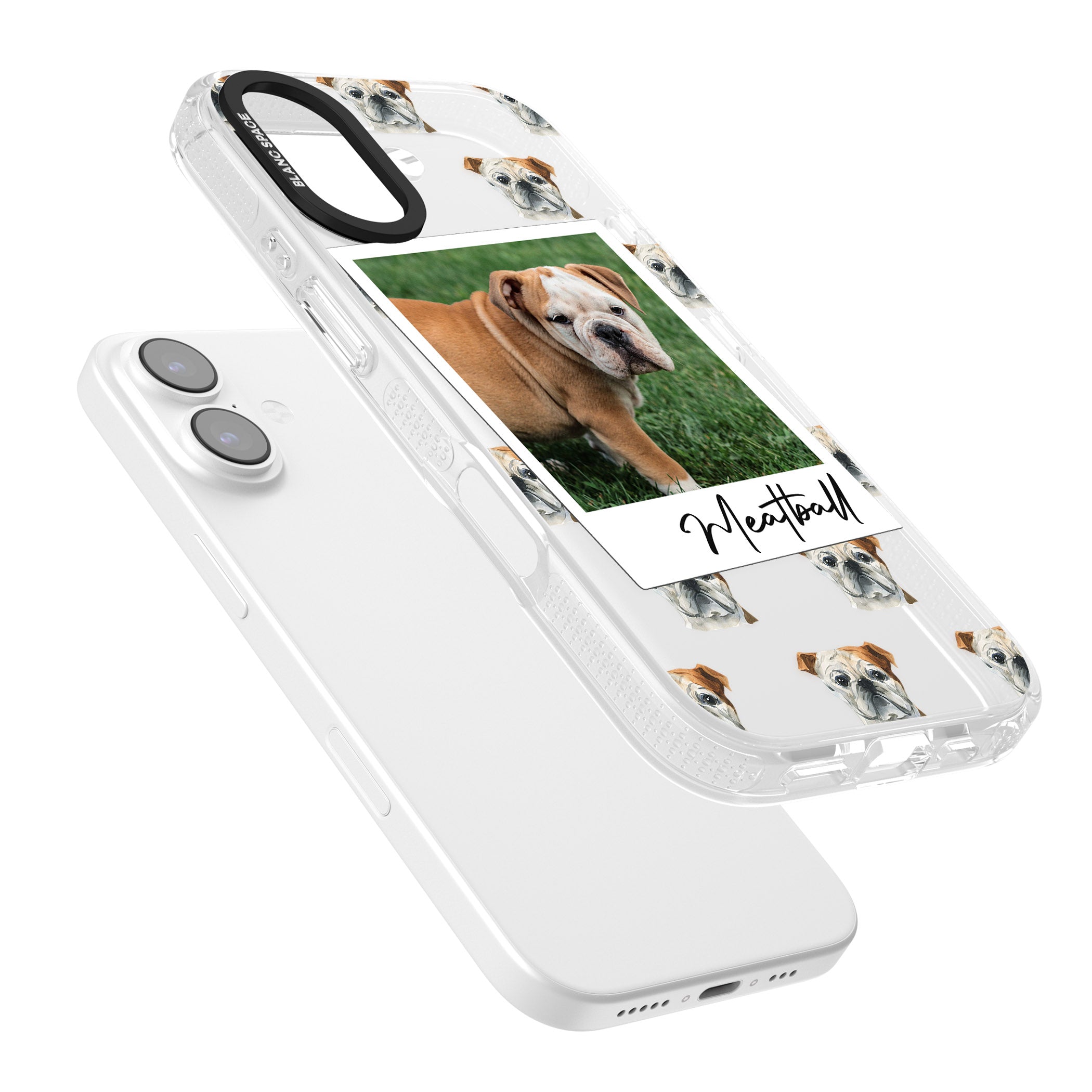 Personalised English Bulldog Instant Camera Photo iPhone 17 Impact Air Clear Phone Case Colours