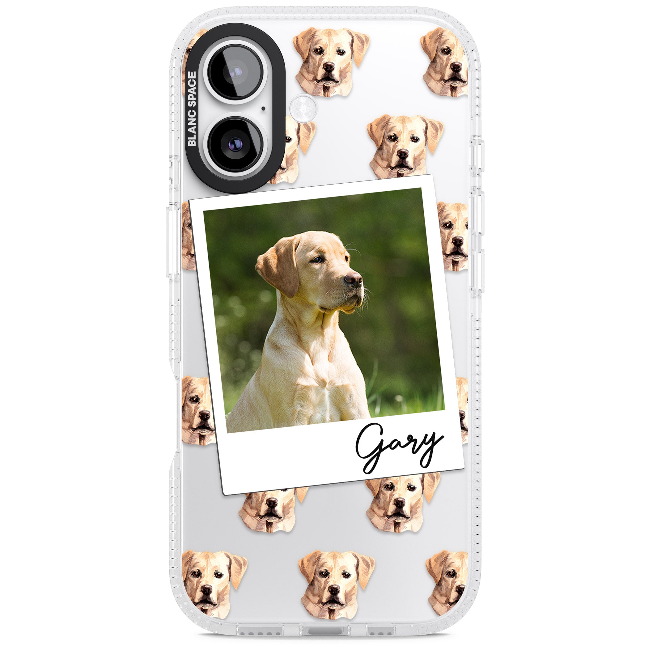 Personalised Tan Black Labrador Instant Camera Photo iPhone 17 Impact Air Clear Phone Case