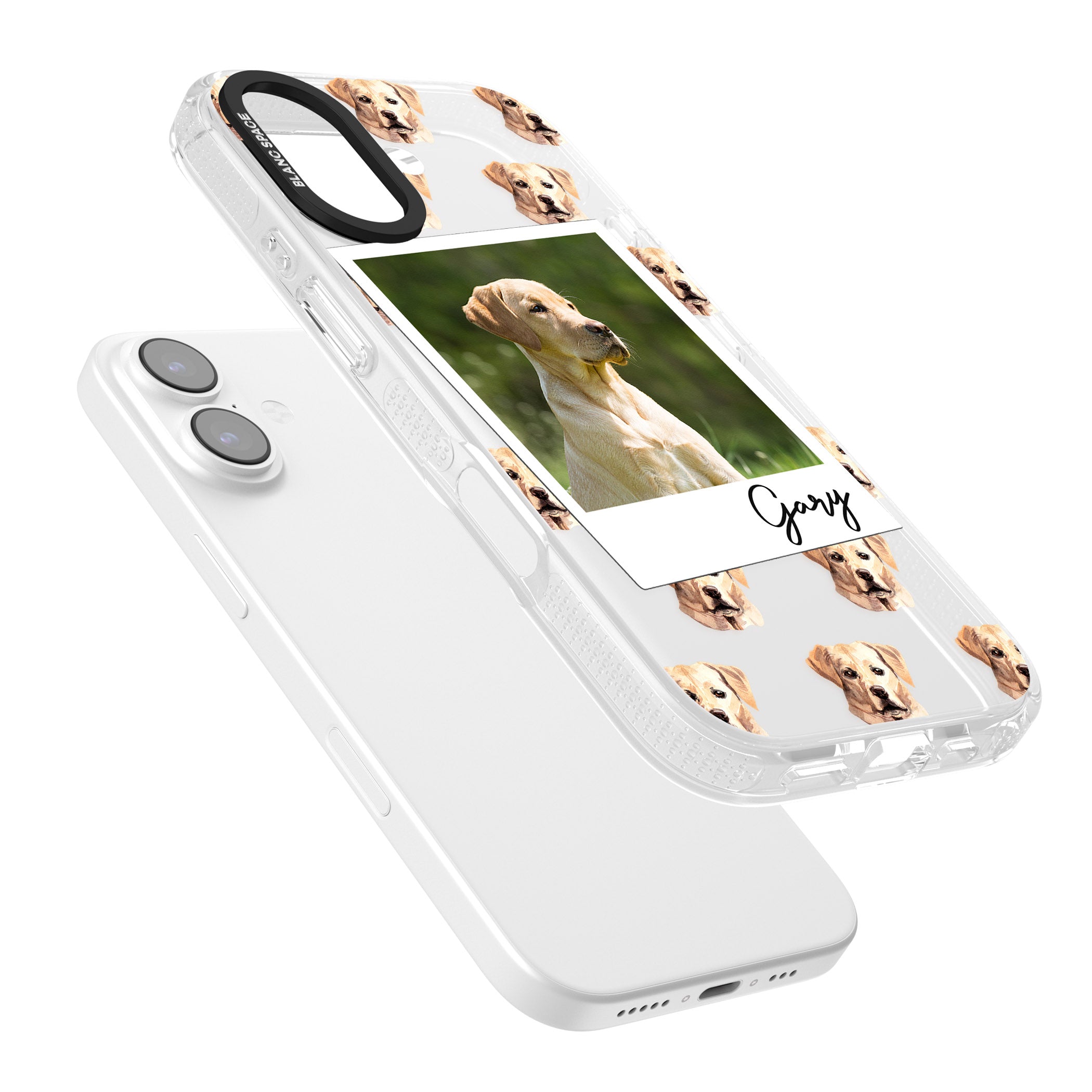 Personalised Tan Black Labrador Instant Camera Photo iPhone 17 Impact Air Clear Phone Case Colours