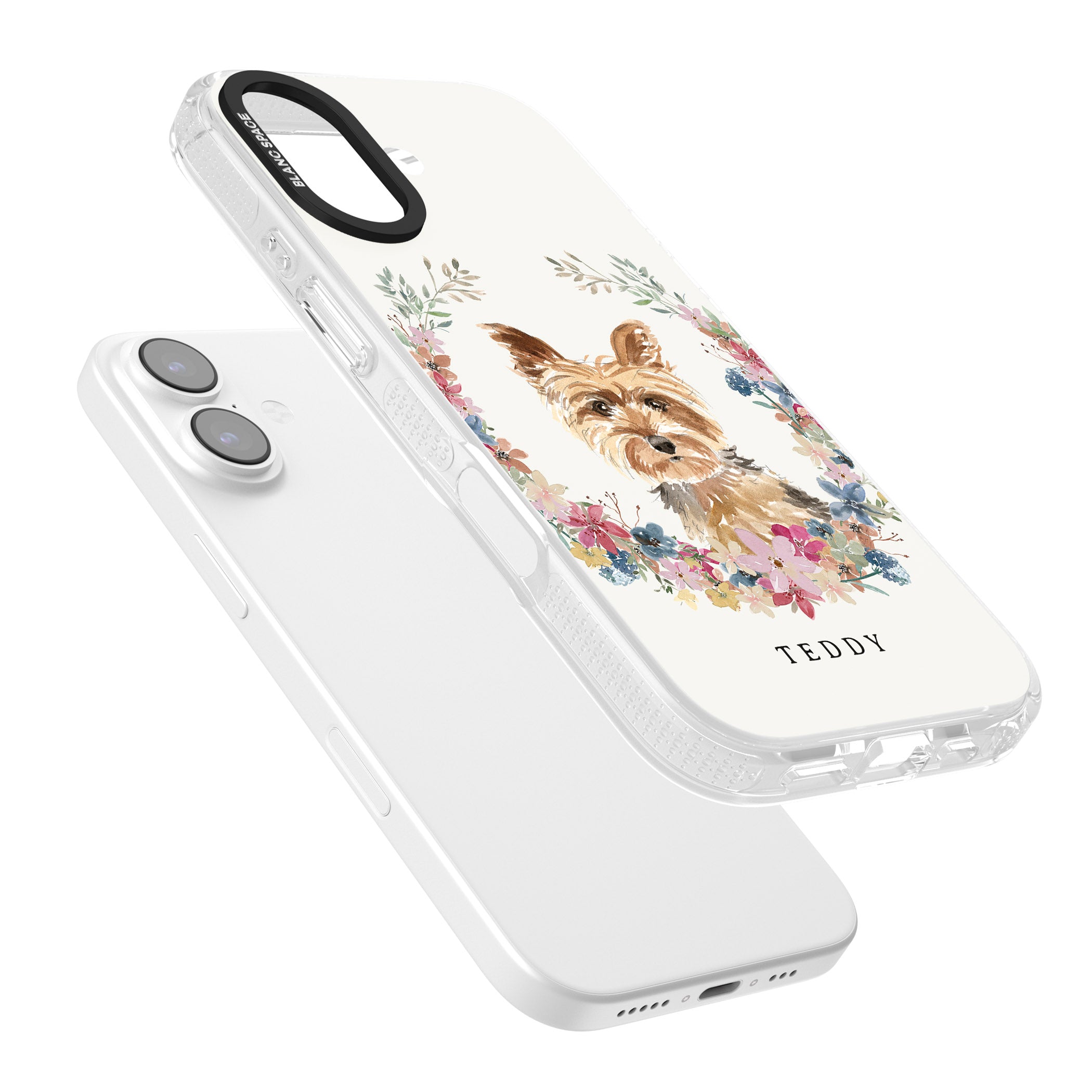 Personalised Yorkshire Terrier Floral Portrait iPhone 17 Impact Air Clear Phone Case Colours