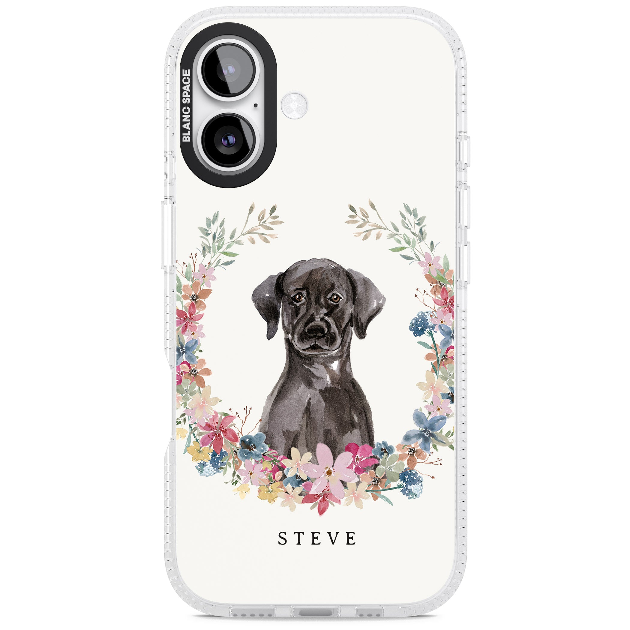 Personalised Black Labrador Floral Portrait iPhone 17 Impact Air Clear Phone Case
