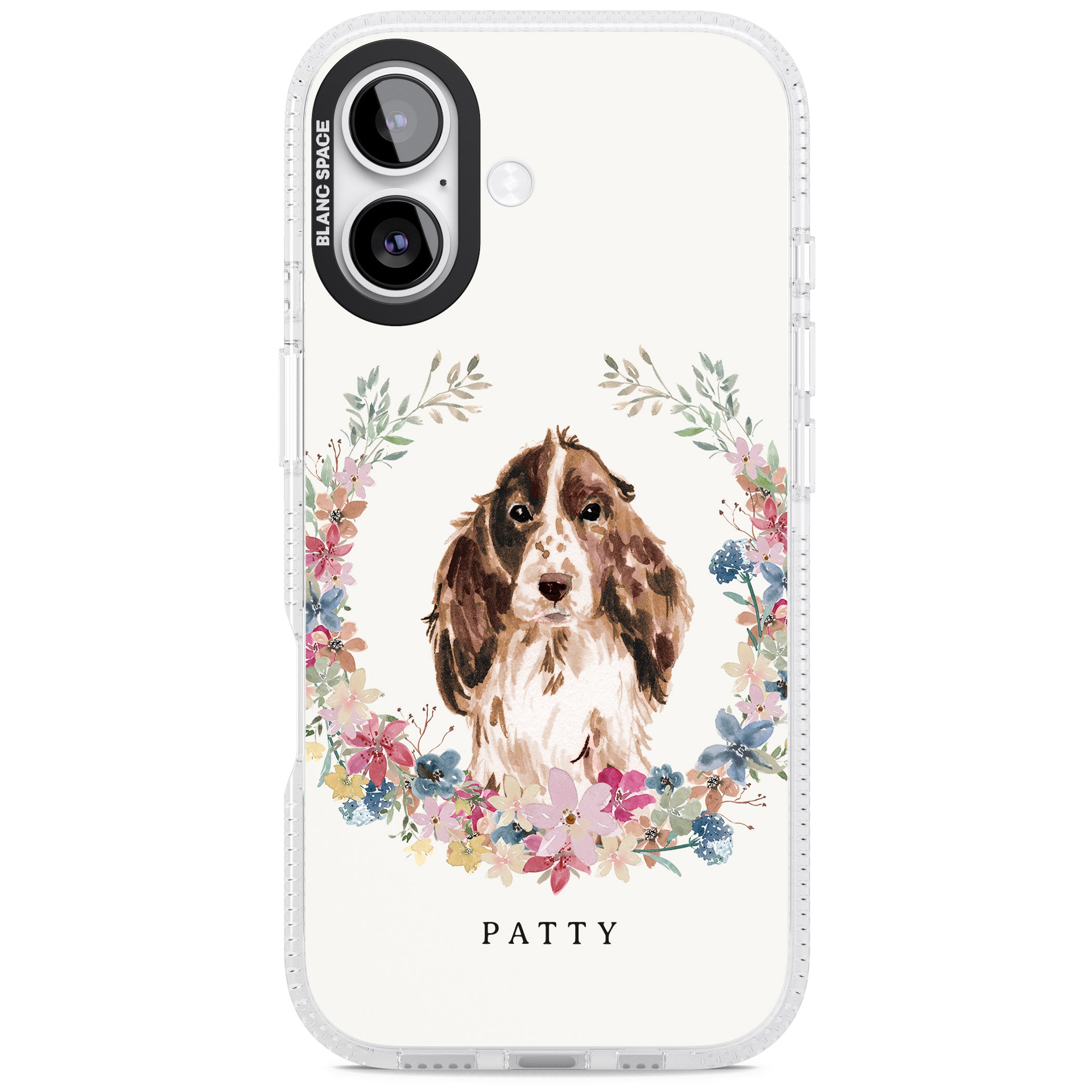 Personalised Cocker Spaniel Floral Portrait iPhone 17 Impact Air Clear Phone Case