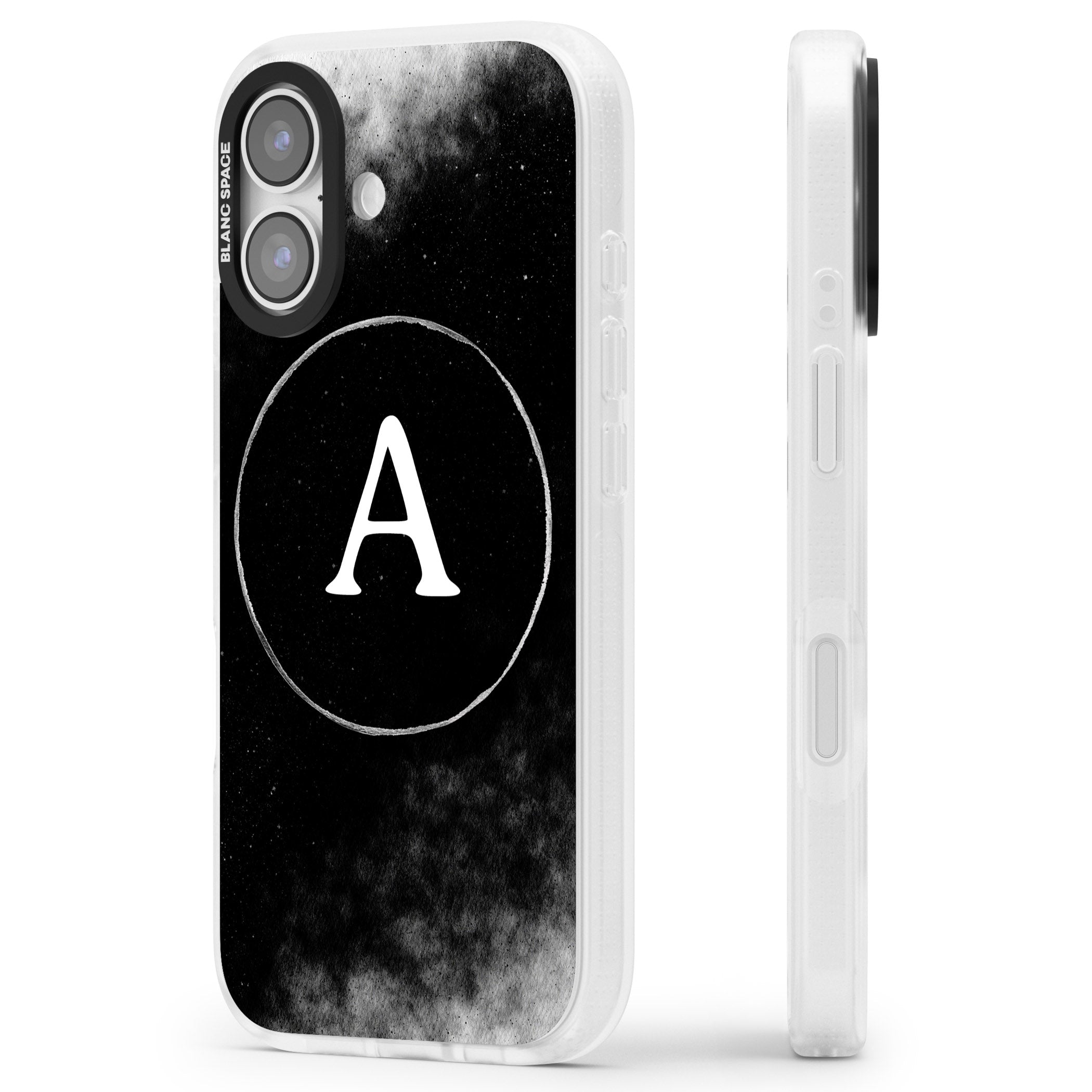 Personalised Monochrome Cosmic Monogram iPhone 17 Impact Air Clear Phone Case Side Profile