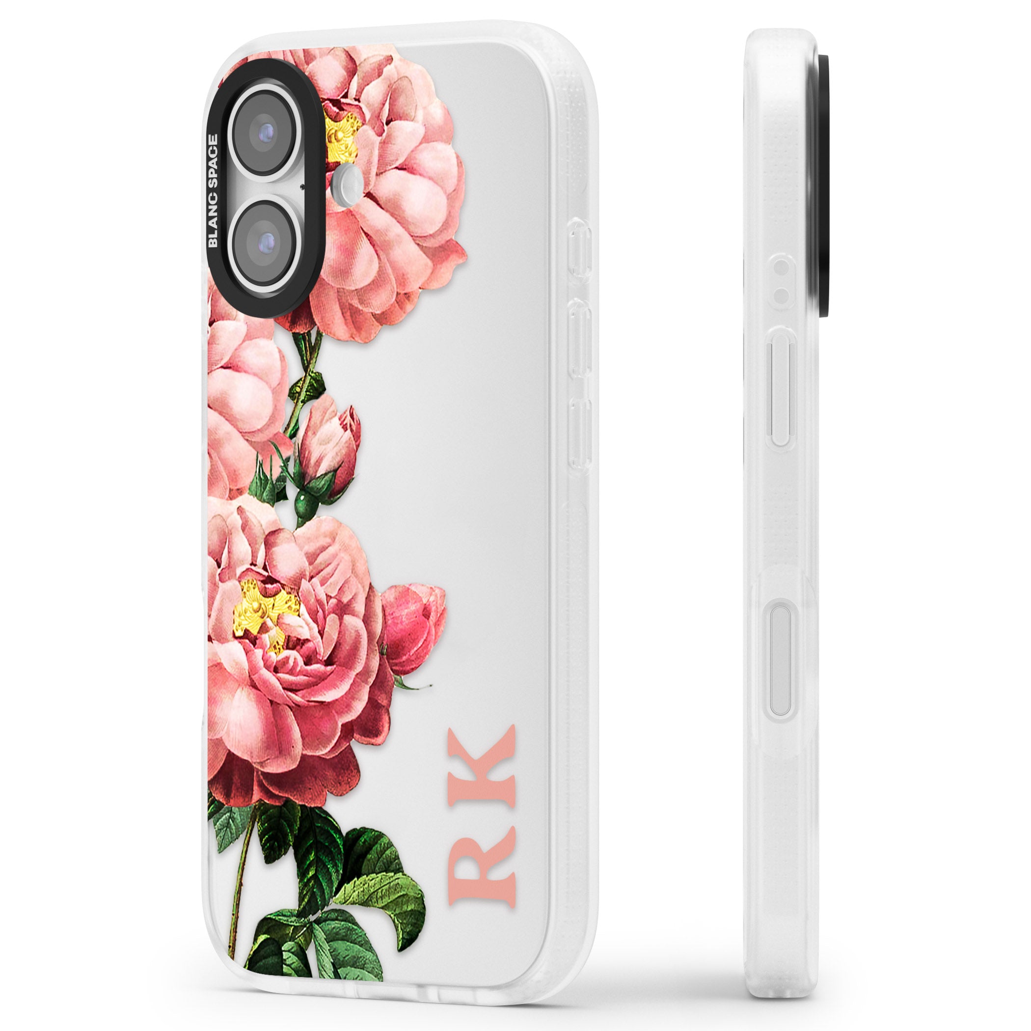 Personalised Vintage Floral Peonies iPhone 17 Impact Air Clear Phone Case Side Profile